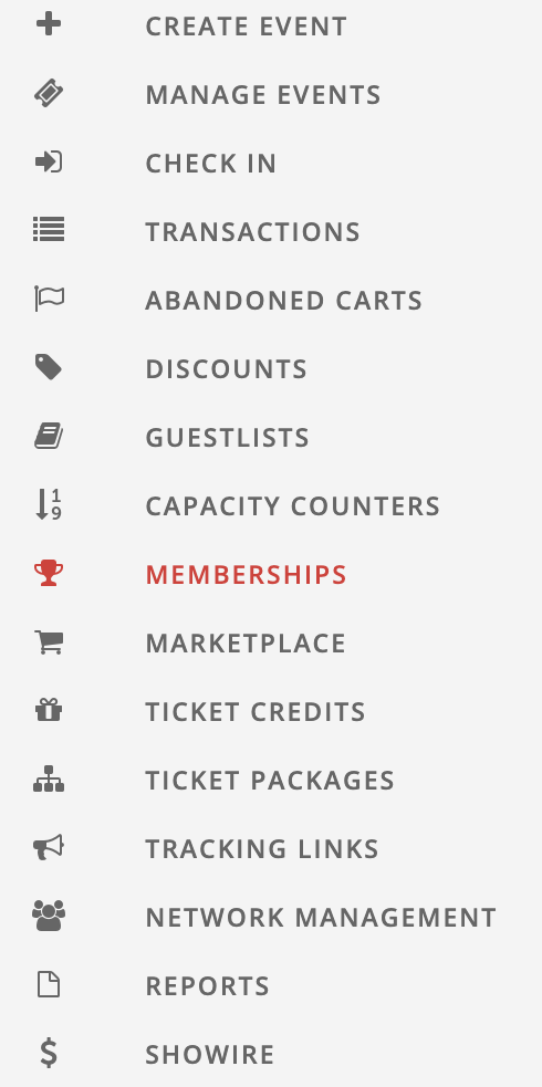 Memberships in dashboard menu