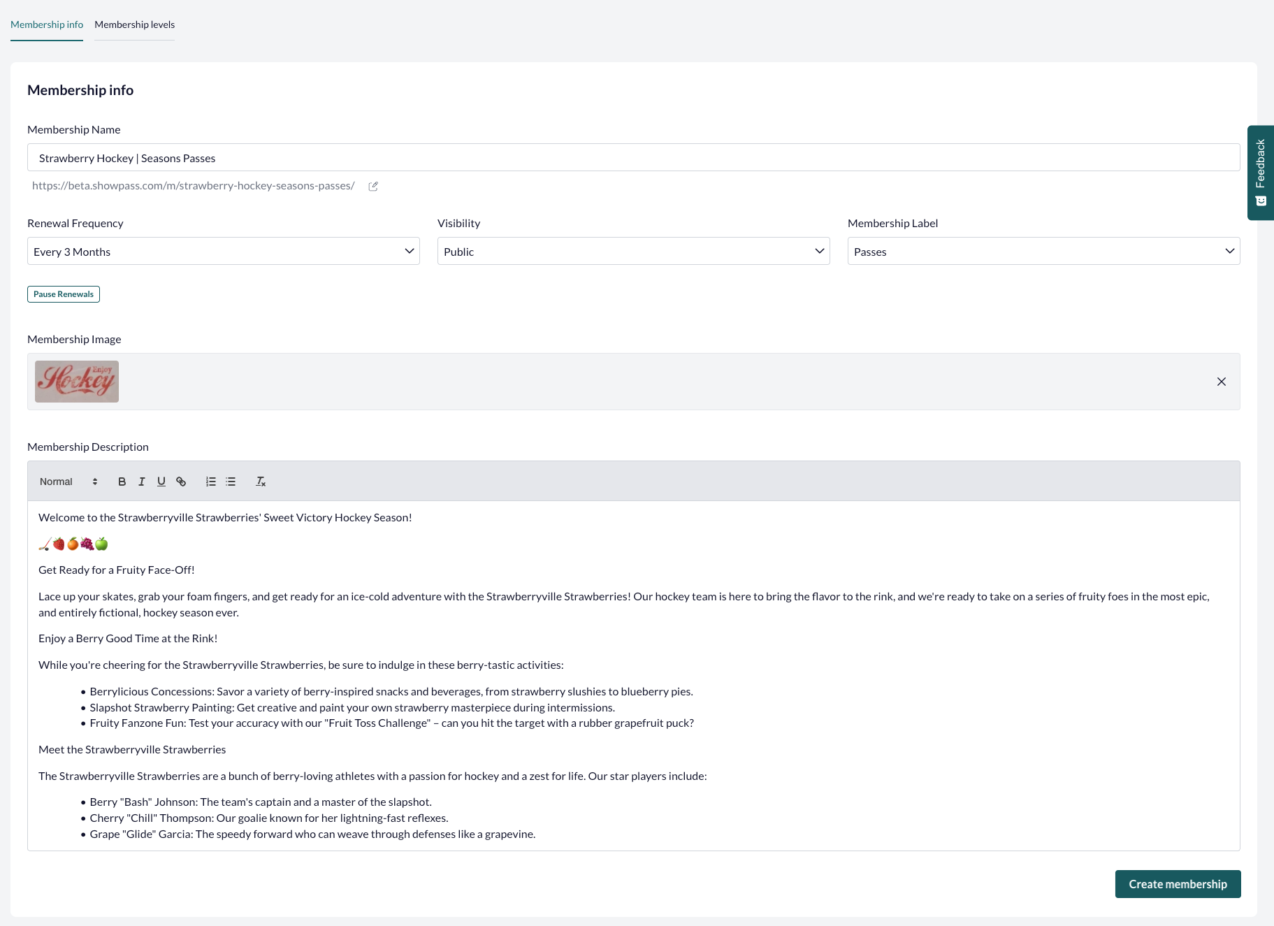 Create membership group form