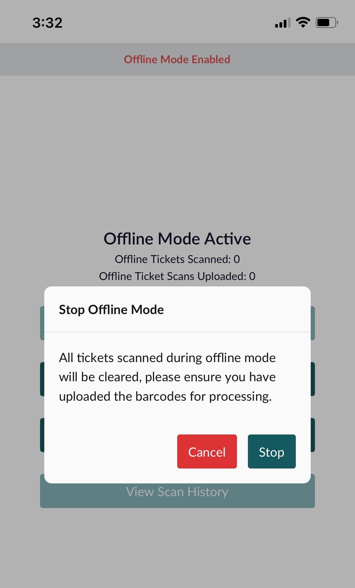 Stop Offline Mode confirmation