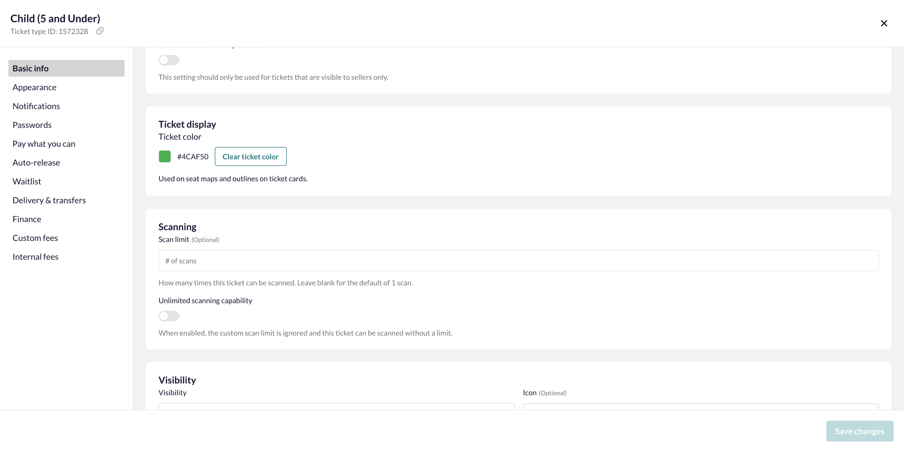 Ticket type scanning settings