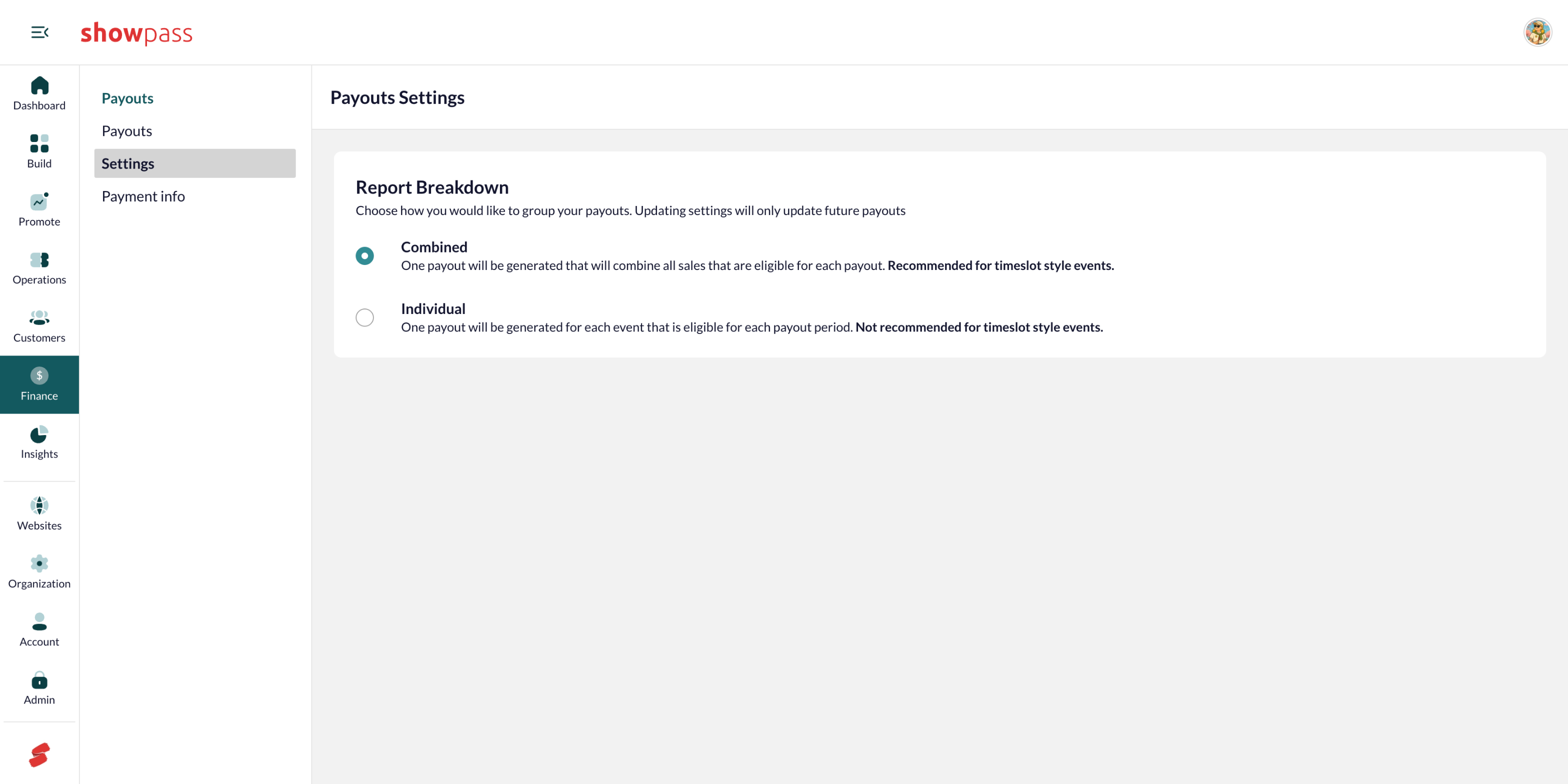 Payouts settings