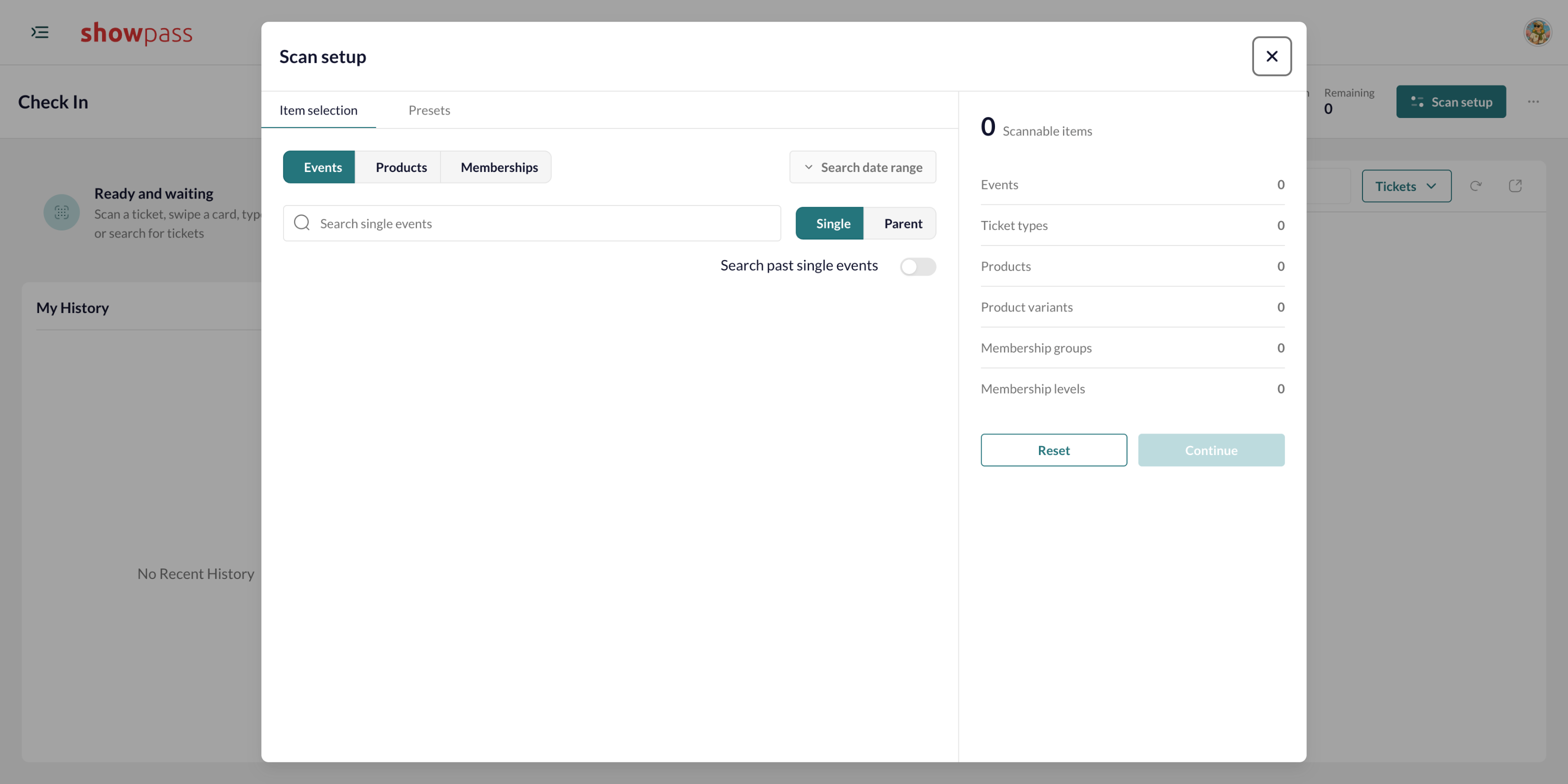 Scan setup