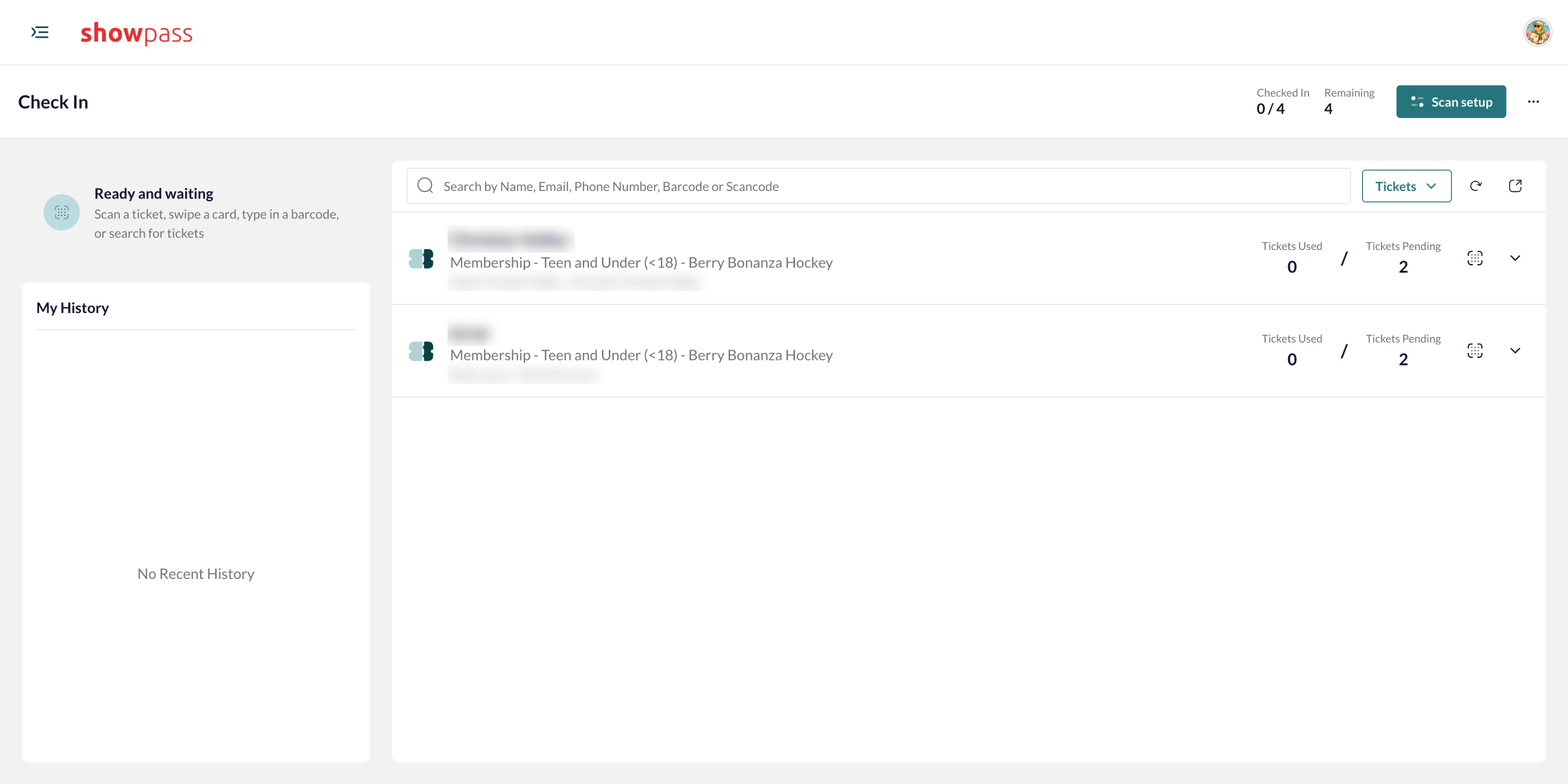 Check-in page