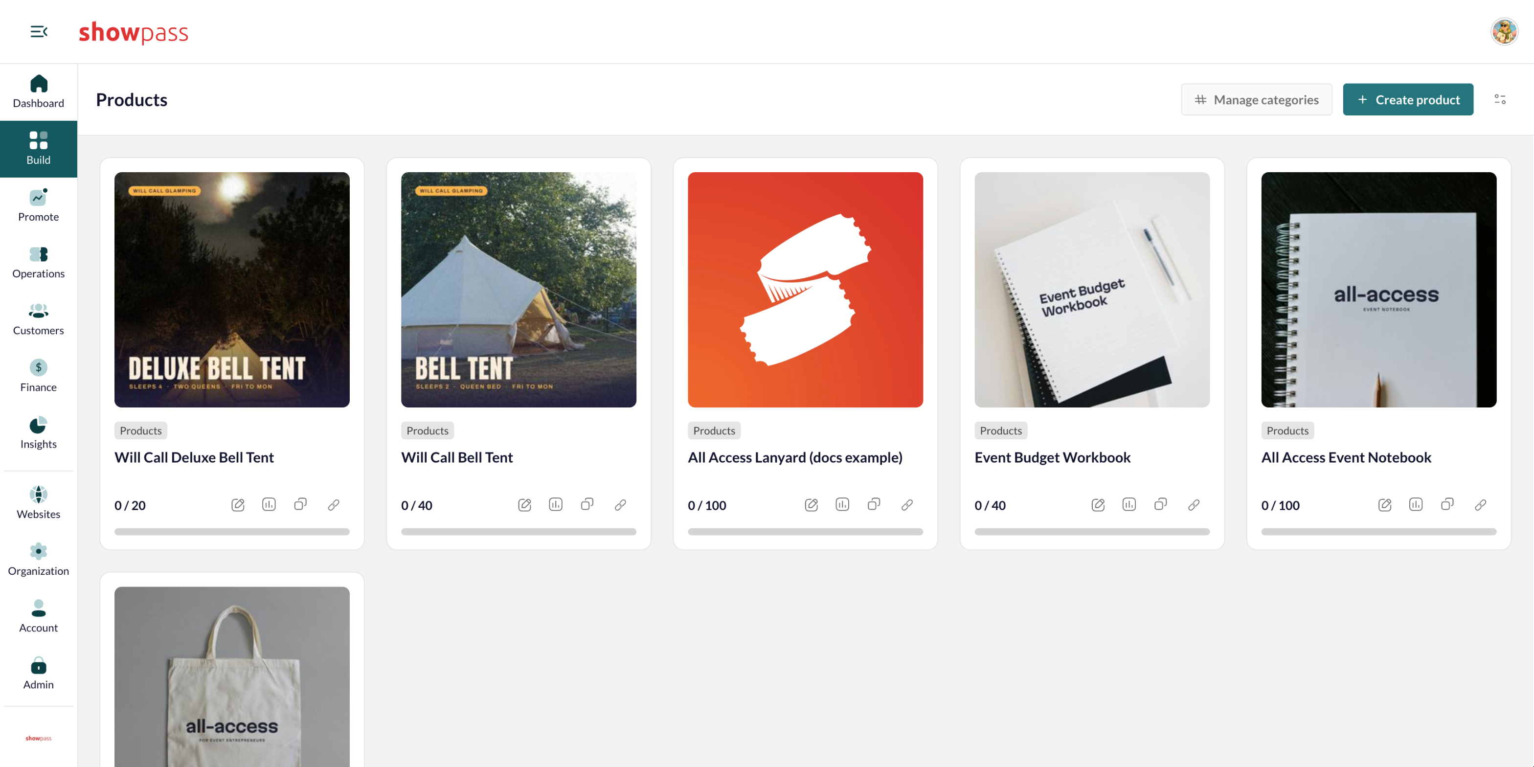 The Products page