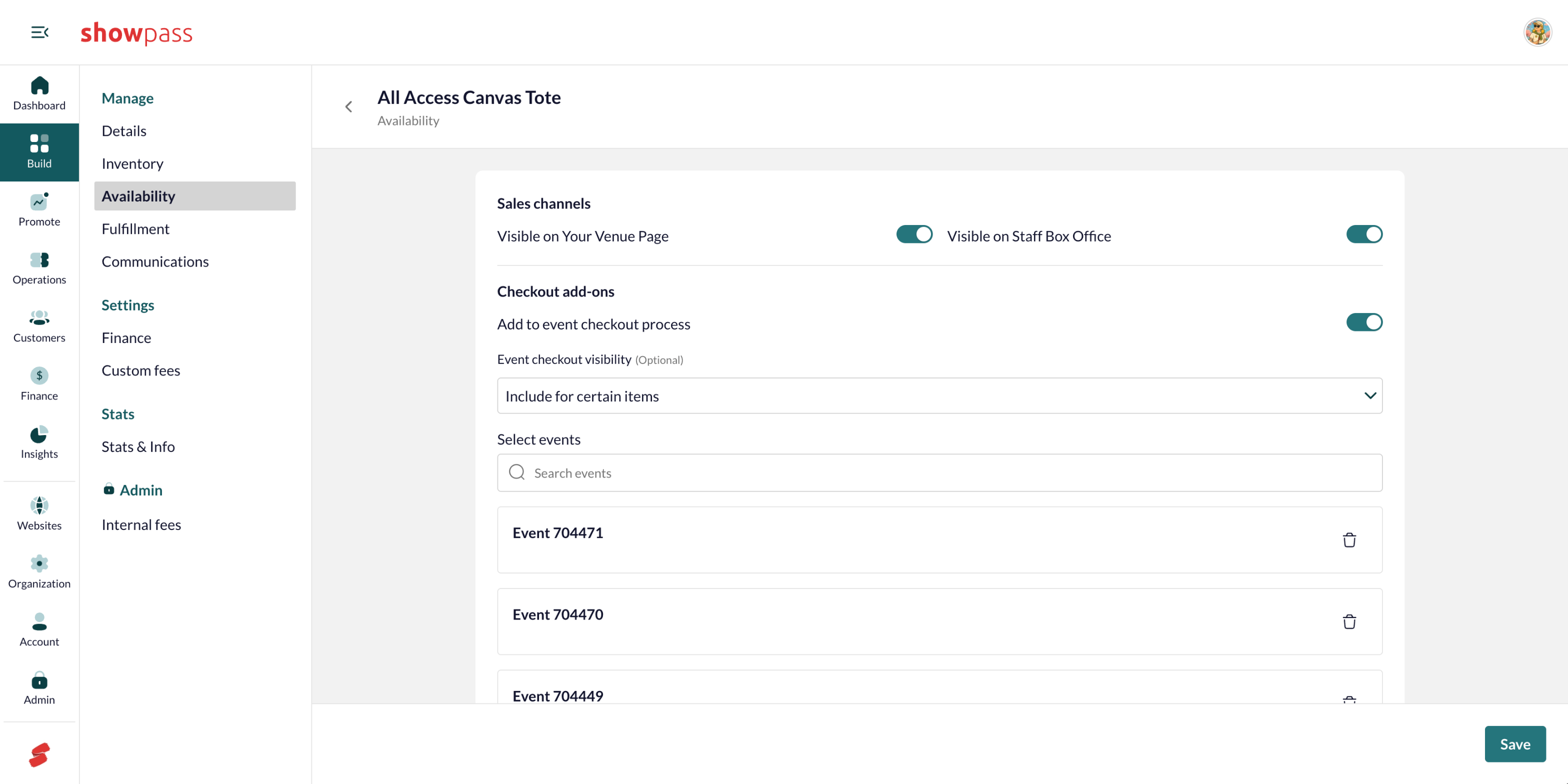 Include for certain items with selected events