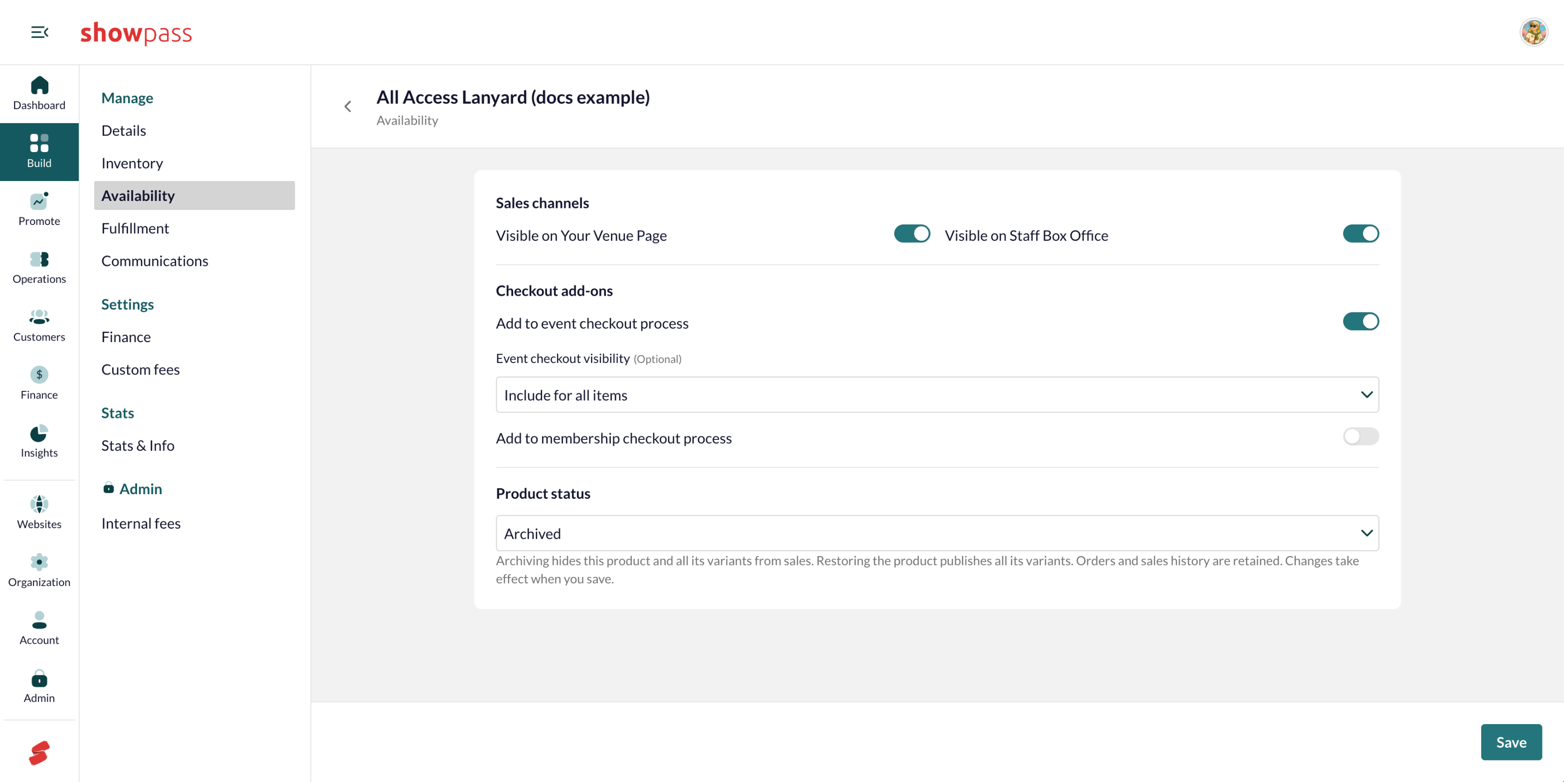 Product status set to Archived