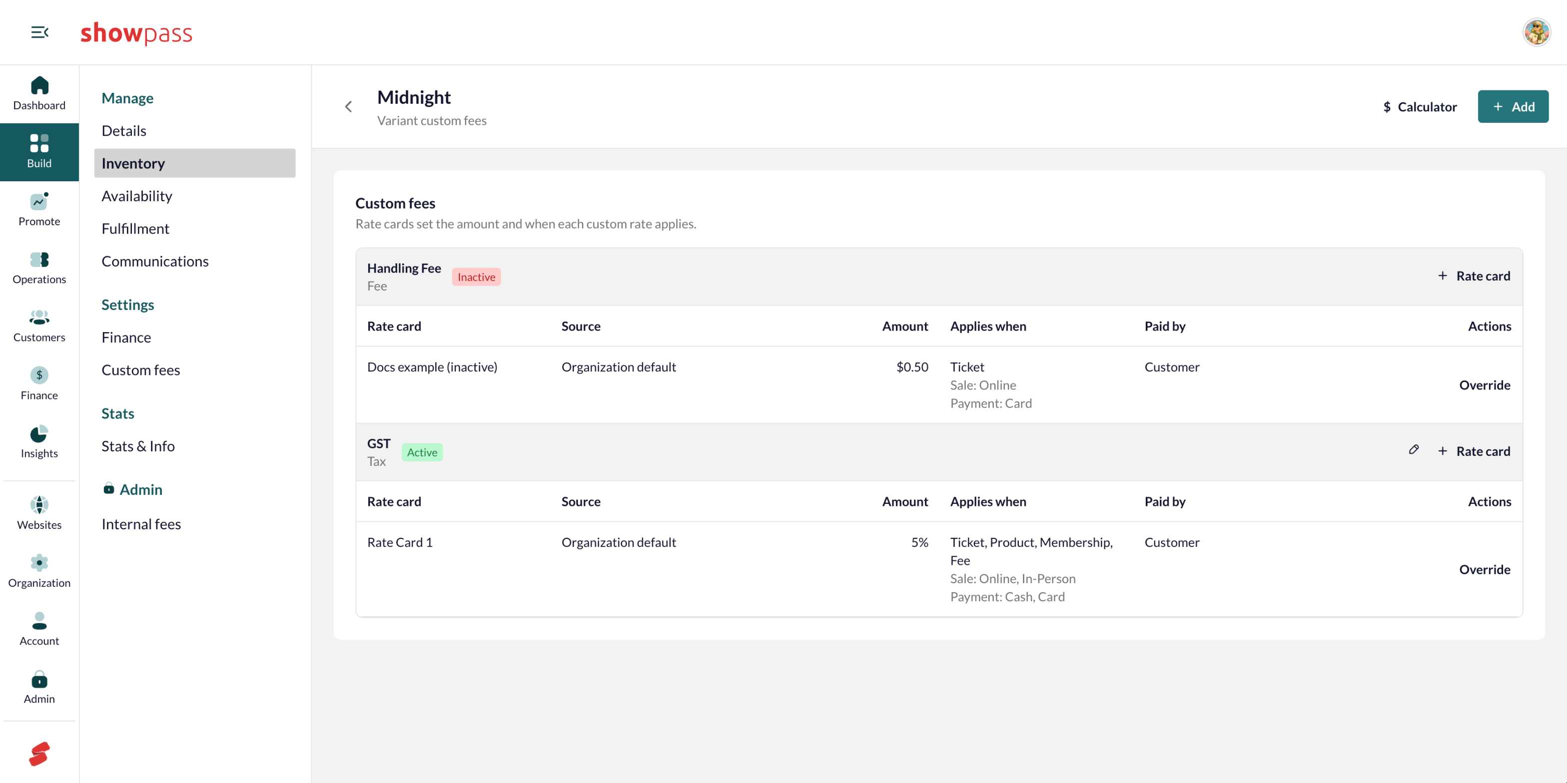 Variant custom fees