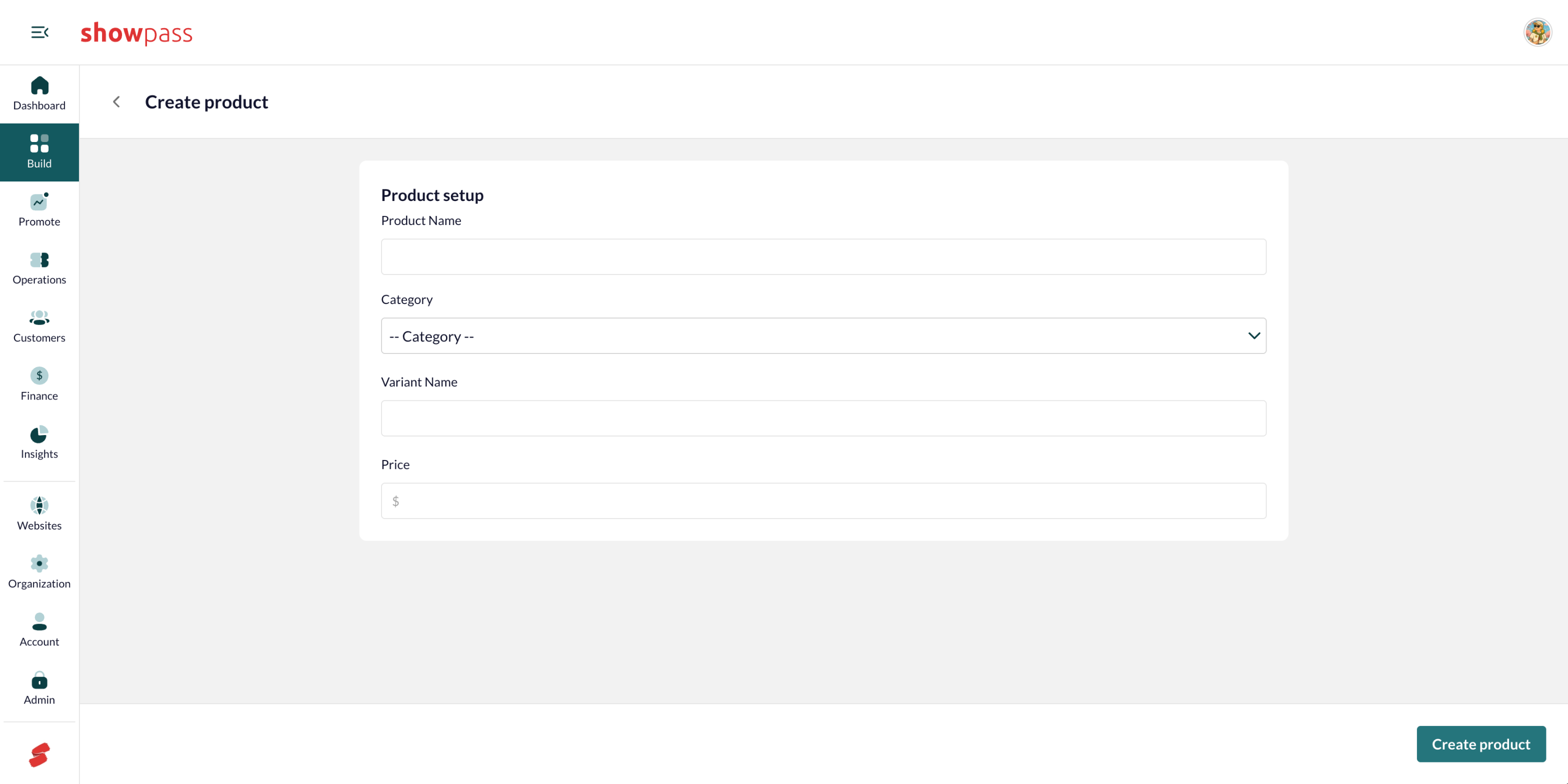Create product form