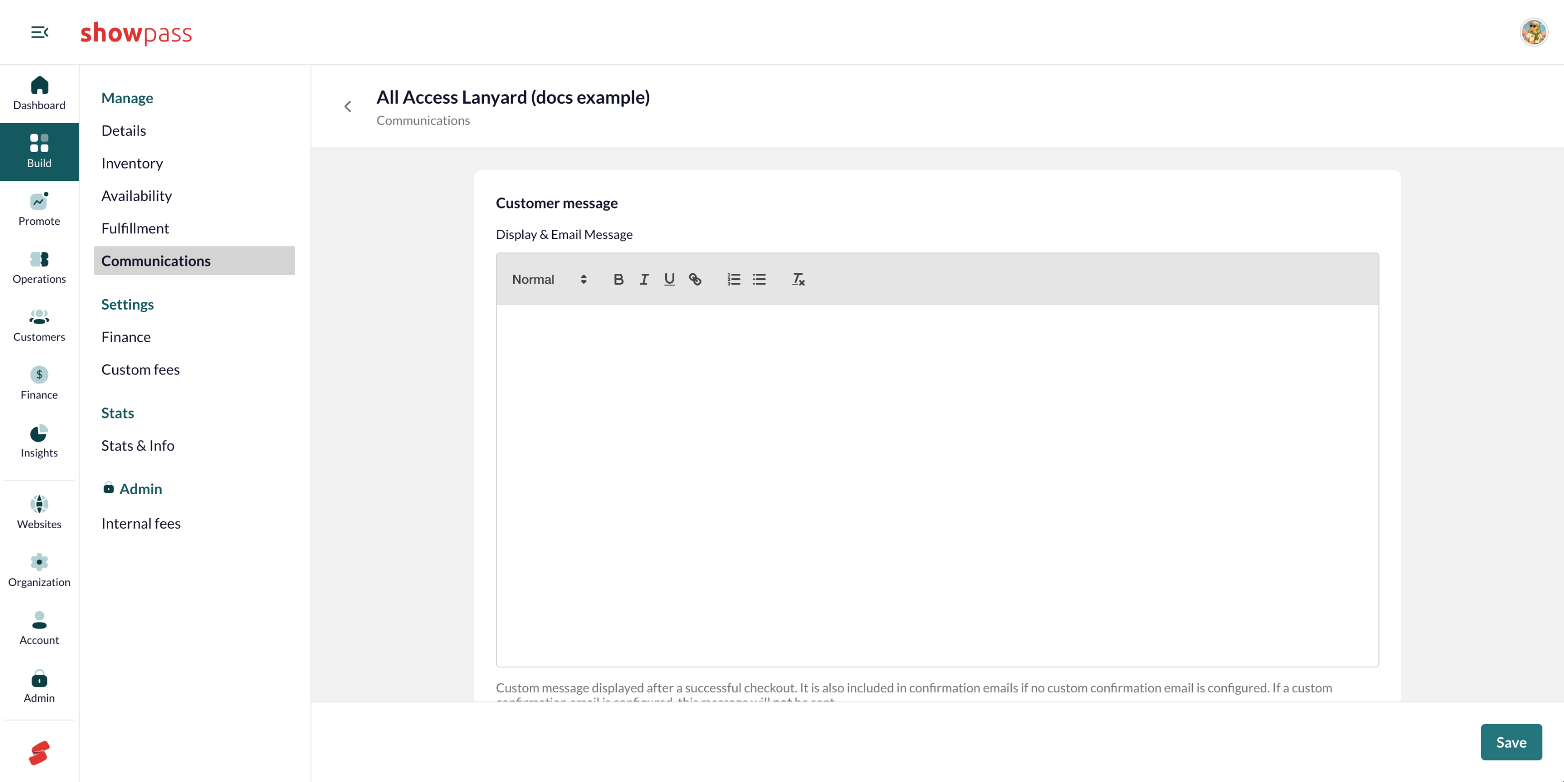 Communications: customer message