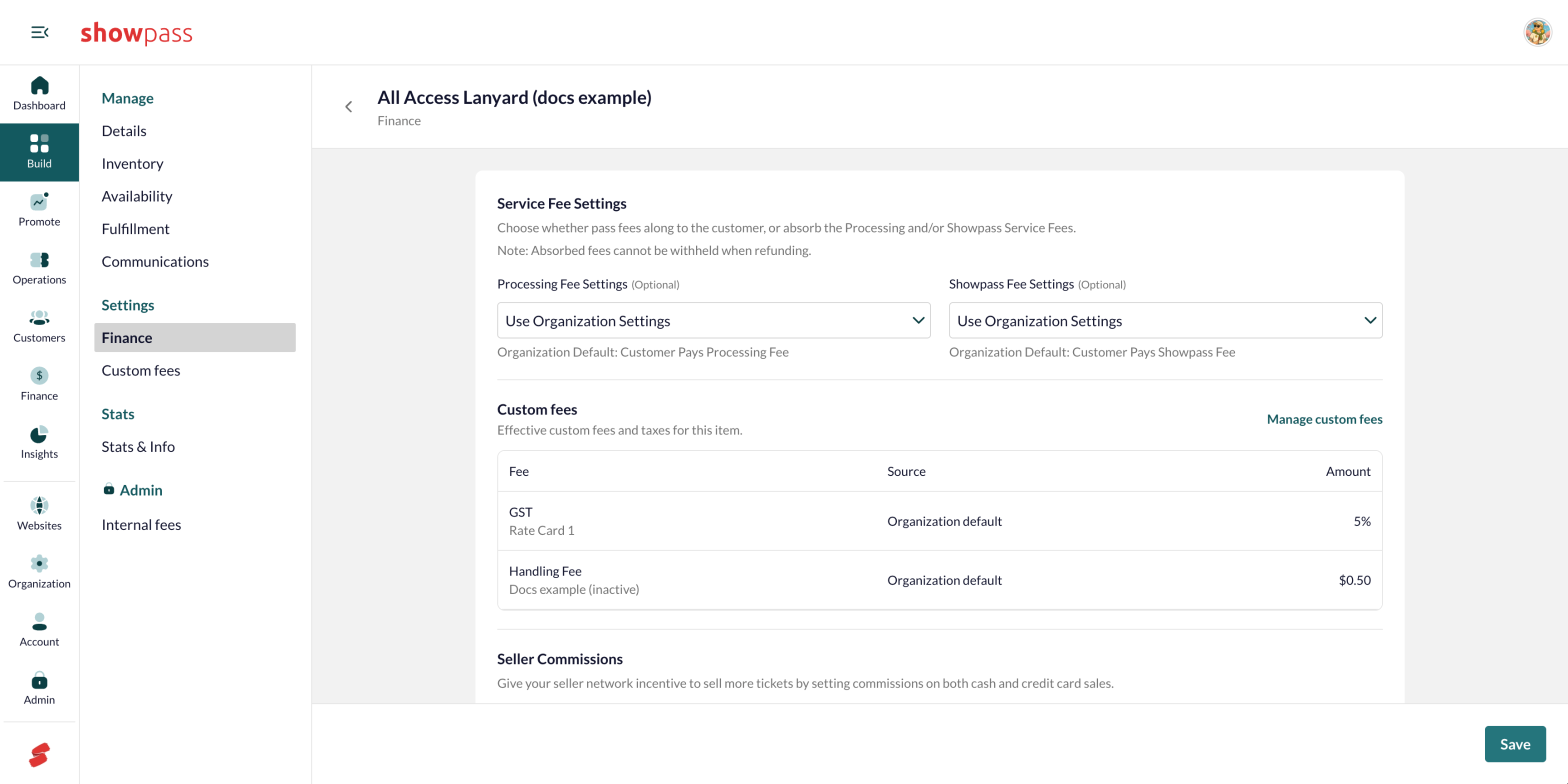 Finance tab