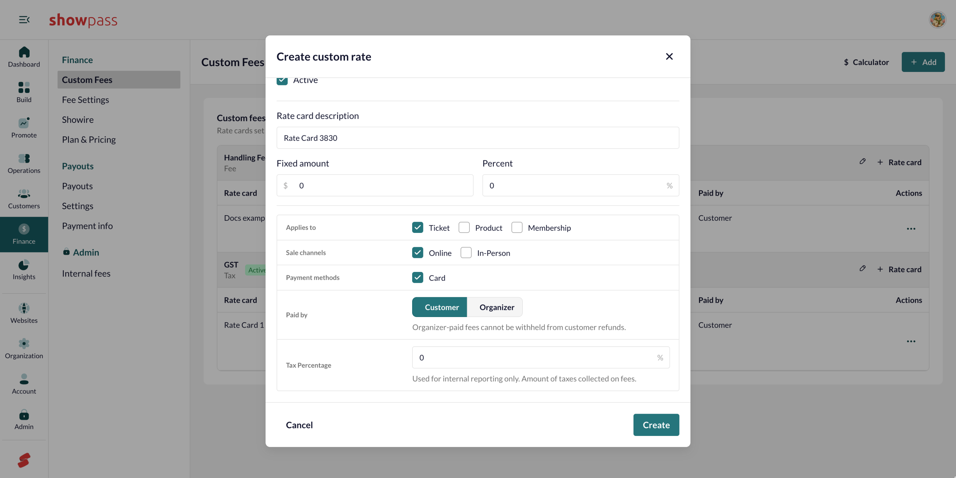 Create custom rate, applies to and paid by