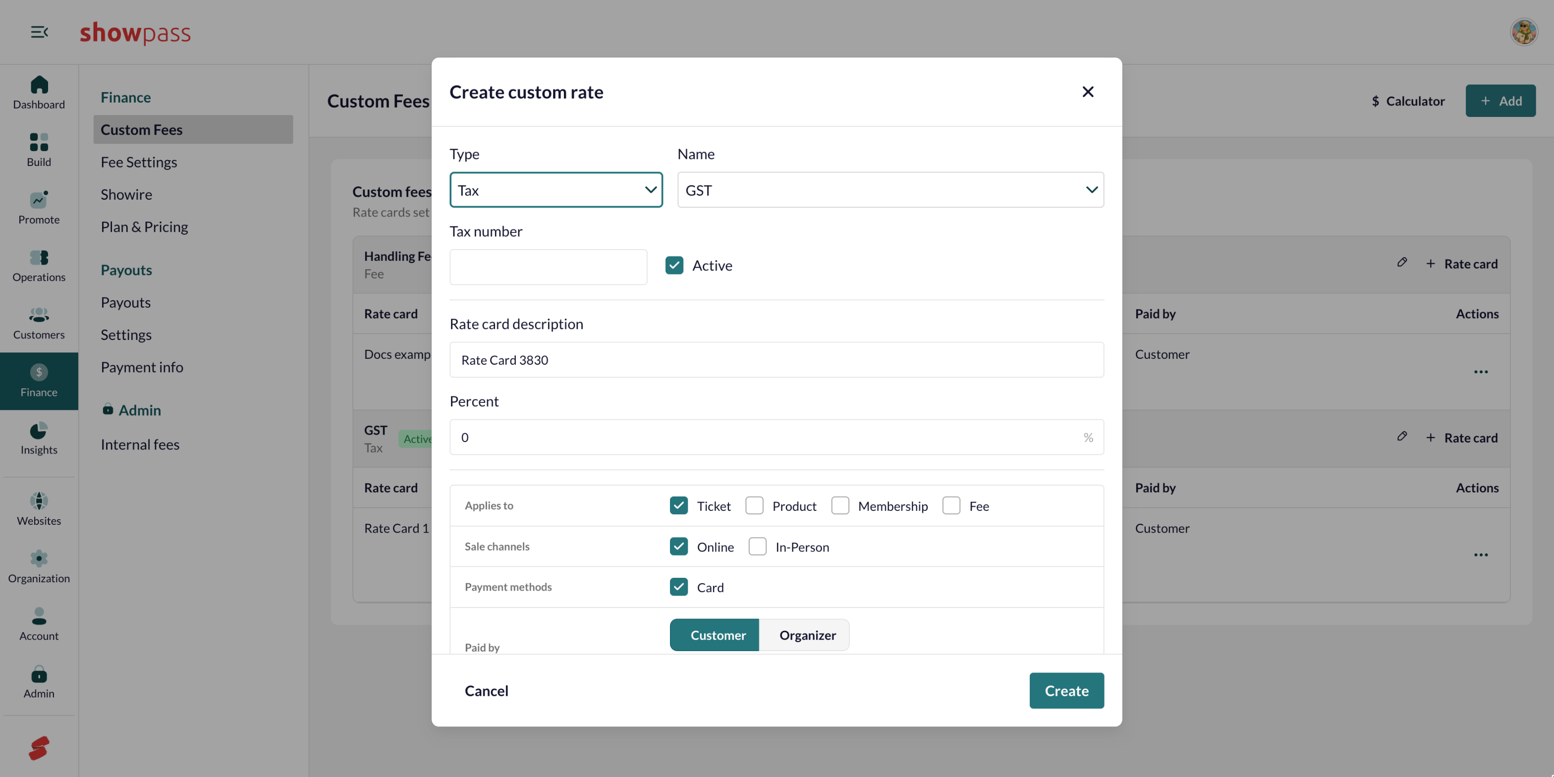 Create custom rate, tax