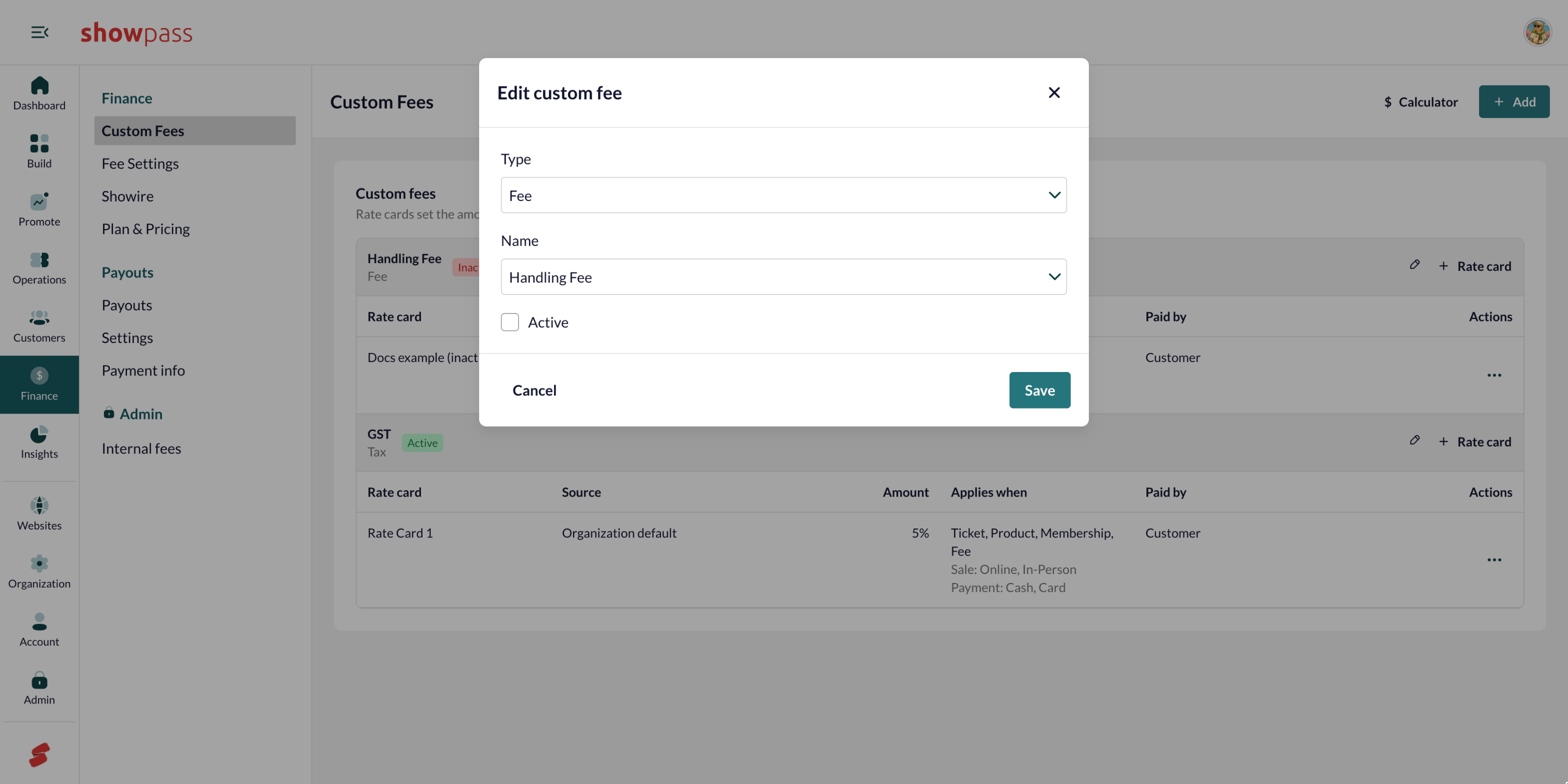 Edit custom fee