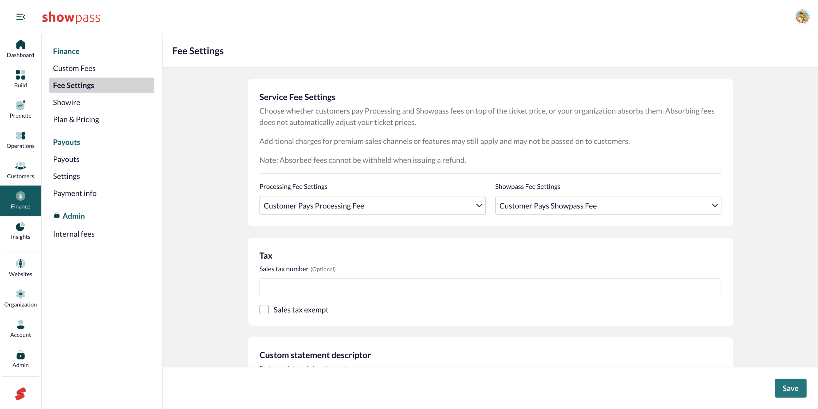 Fee Settings