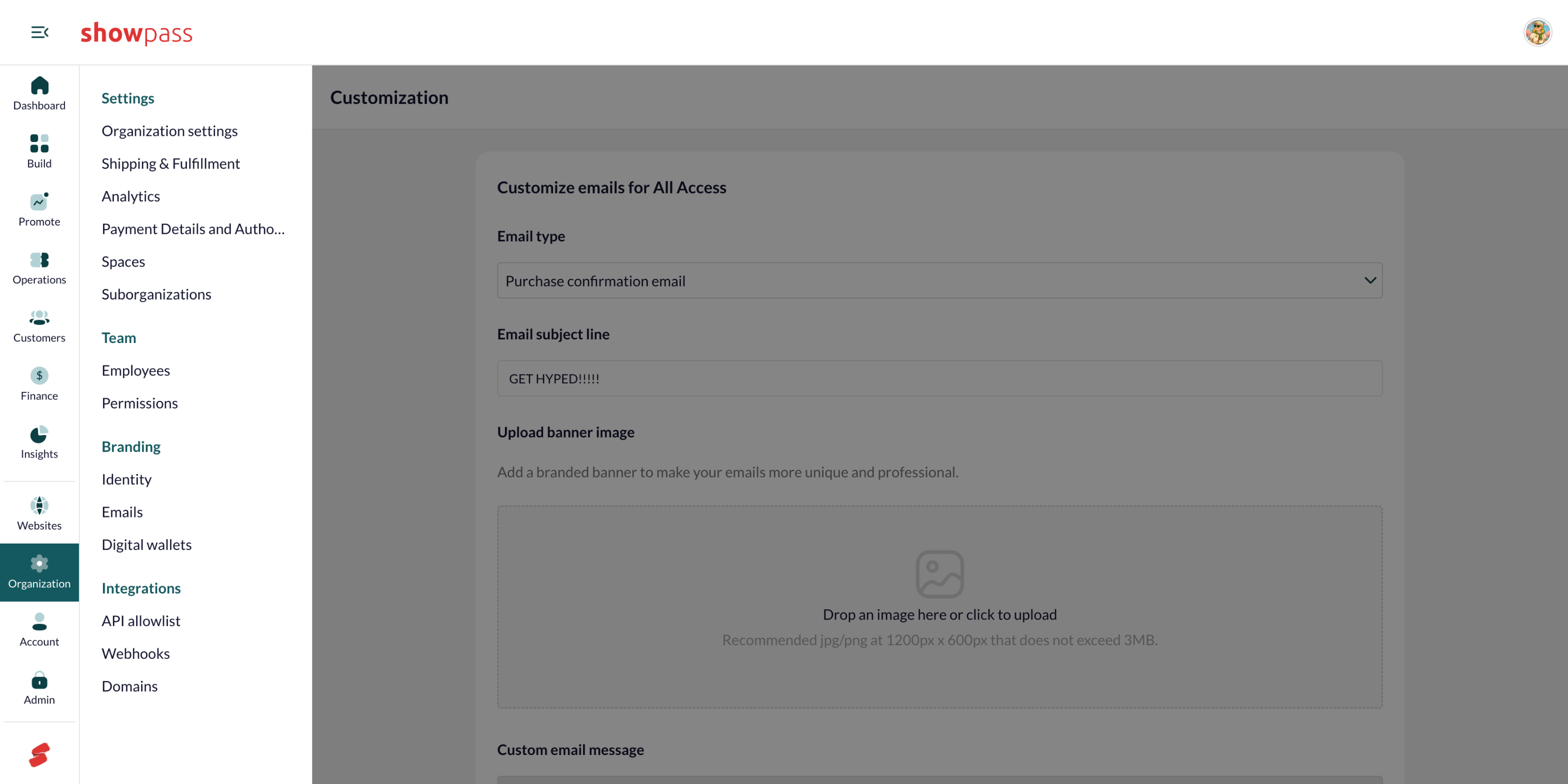Organization sidebar menu