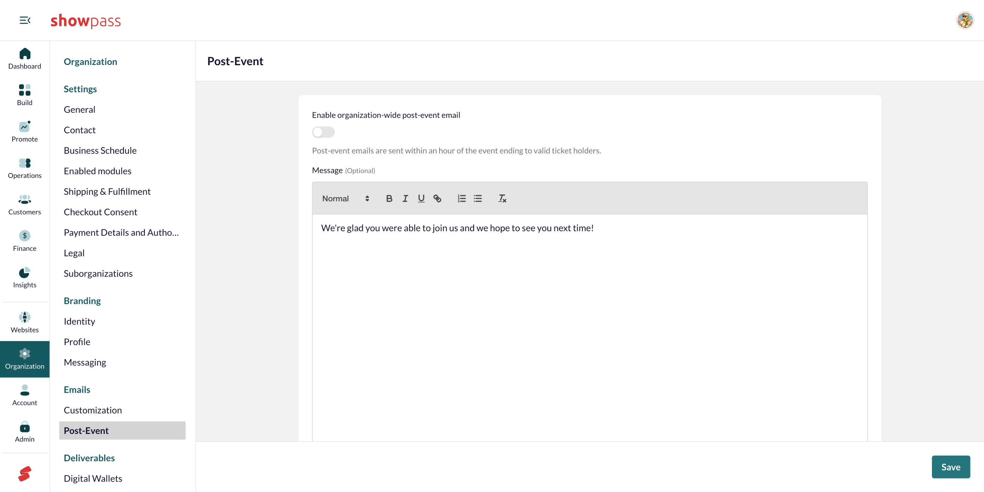 Organization emails Post-Event