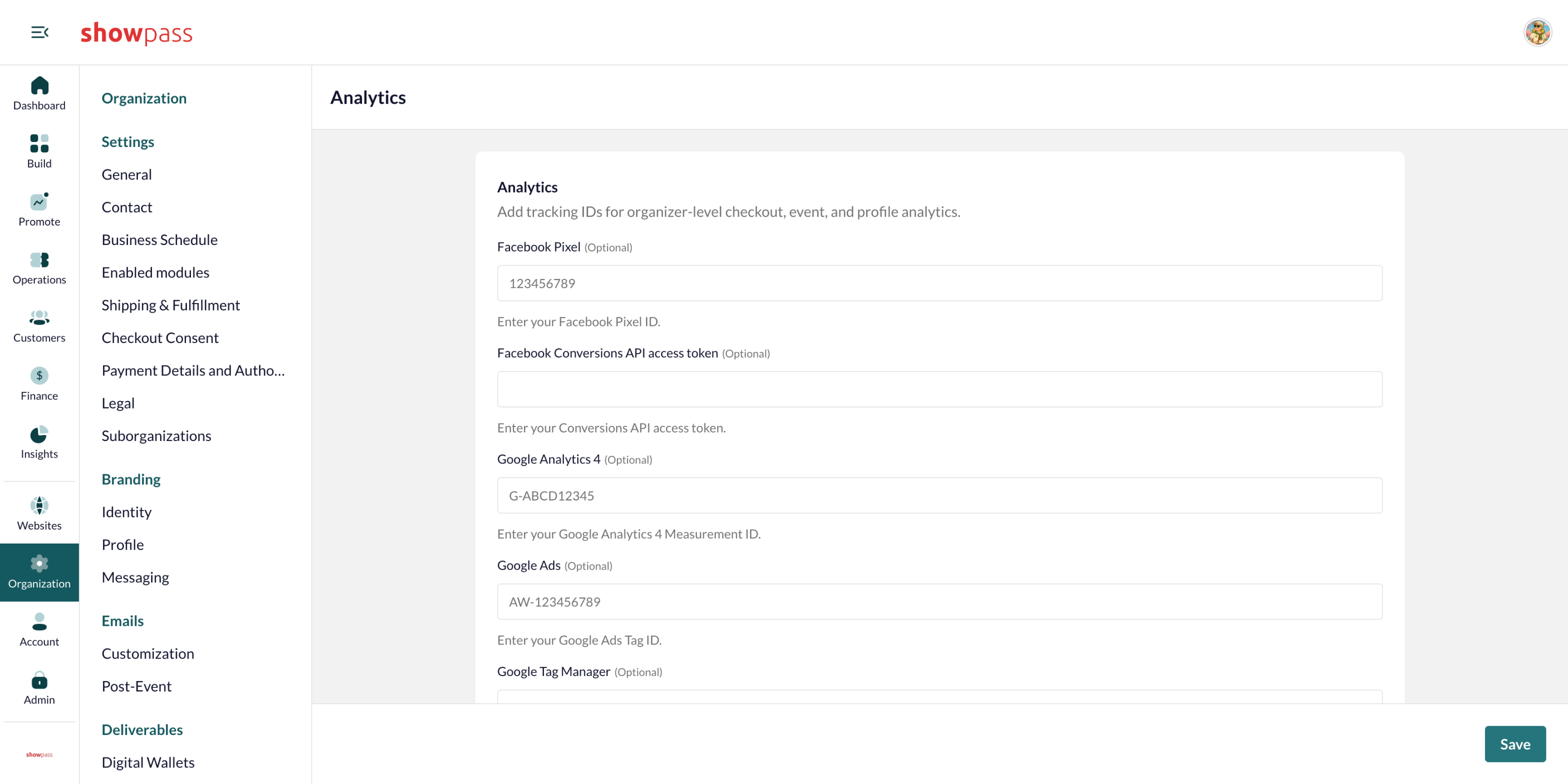 Organization integrations Analytics