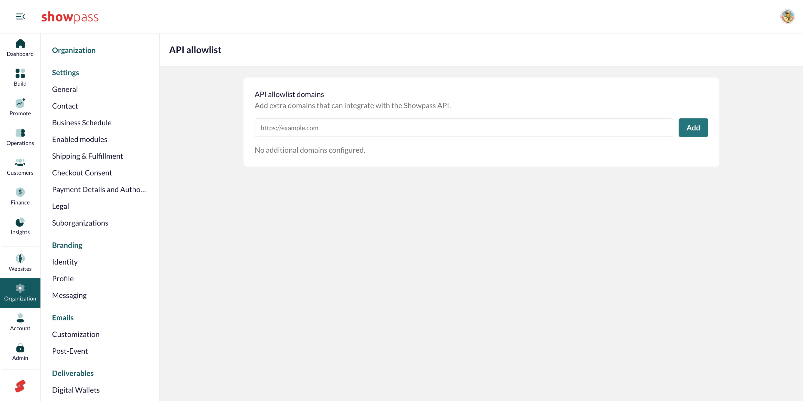 Organization integrations API allowlist