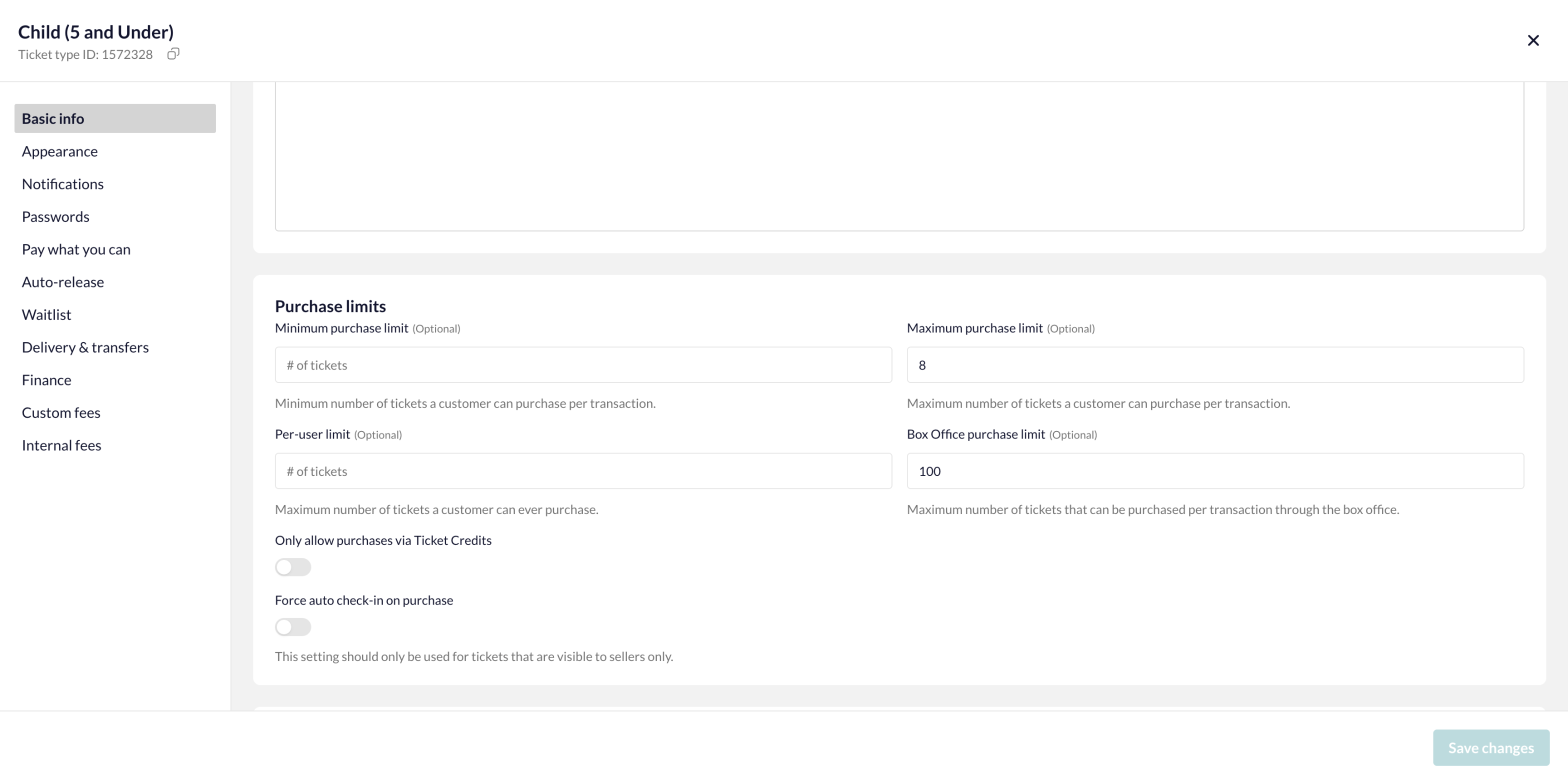 Ticket type purchase limits