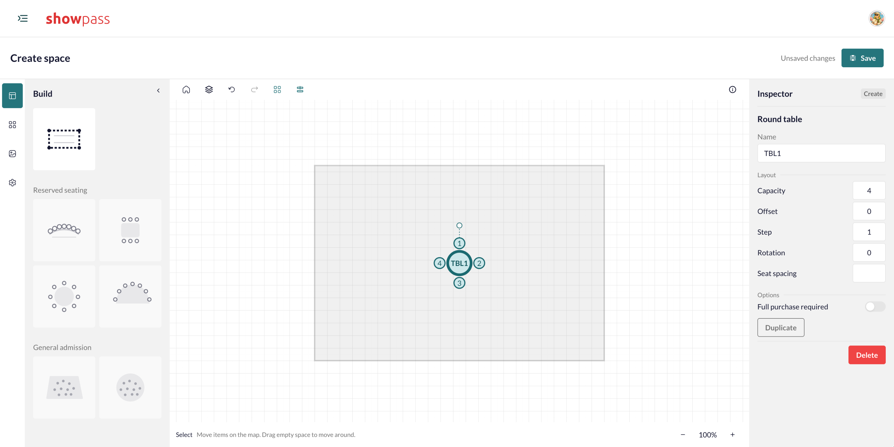 Seating builder round table inspector
