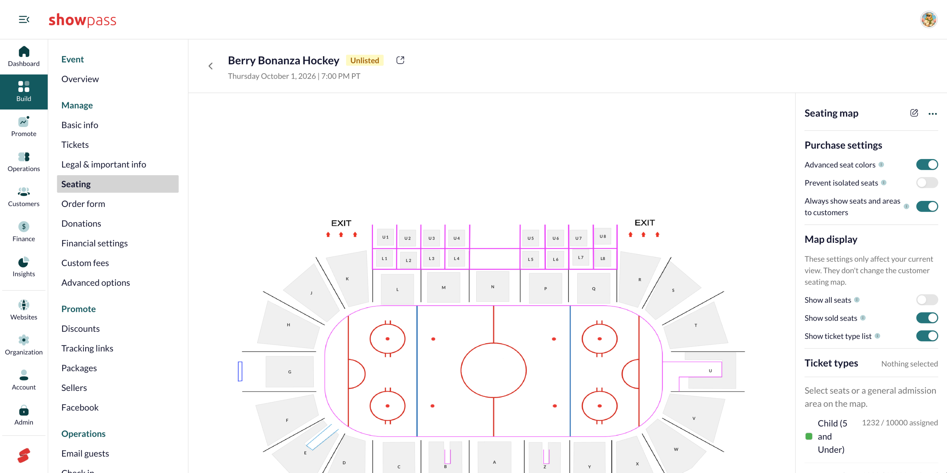 Event seating show ticket type list