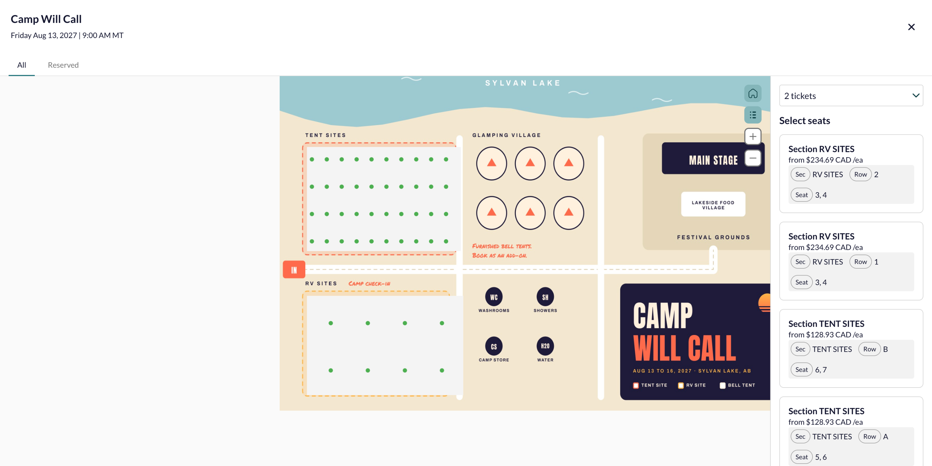 Box office seat picker Camp Will Call