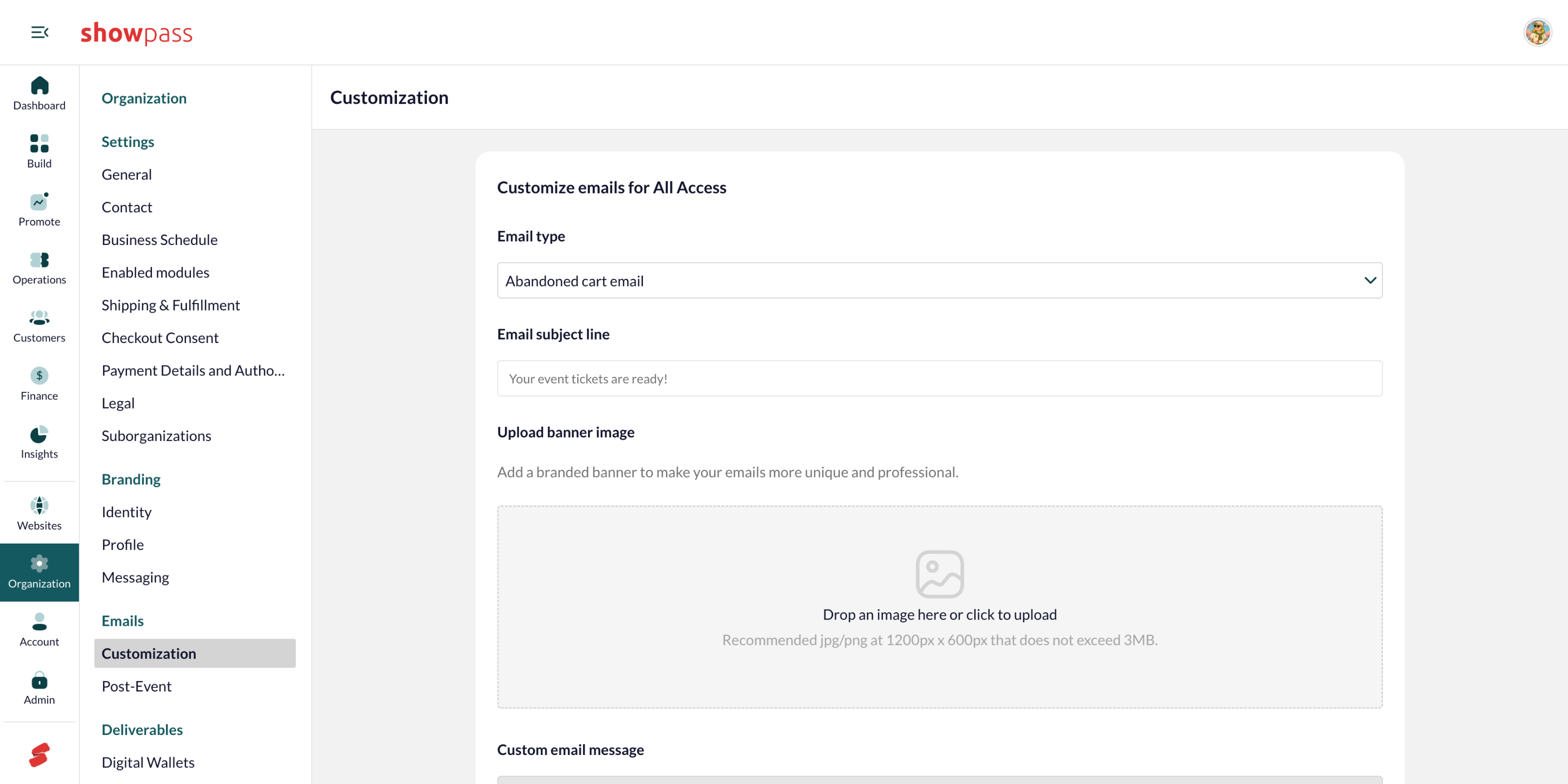 Email customization for the abandoned cart email
