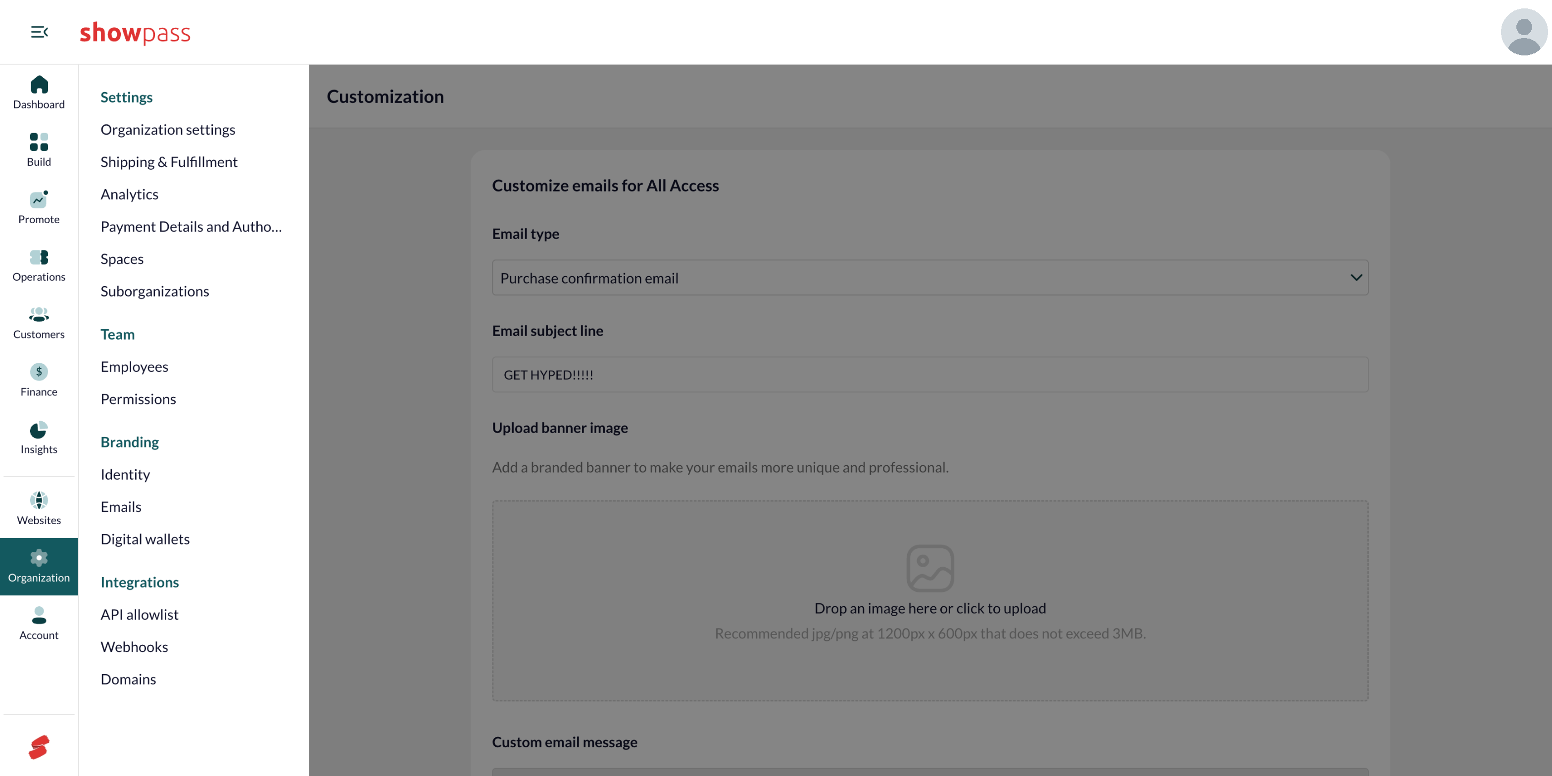 Organization sidebar menu