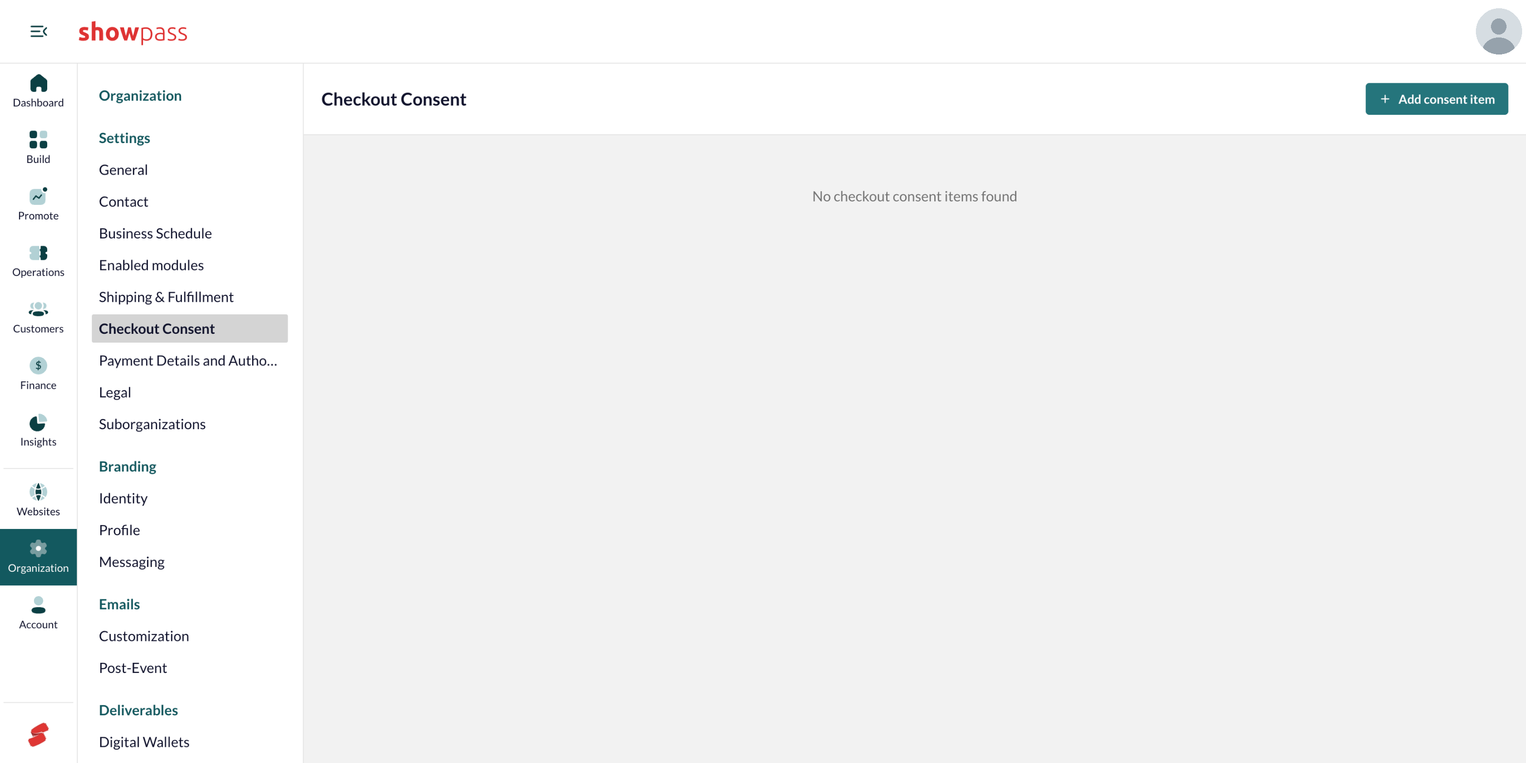 Organization settings Checkout Consent