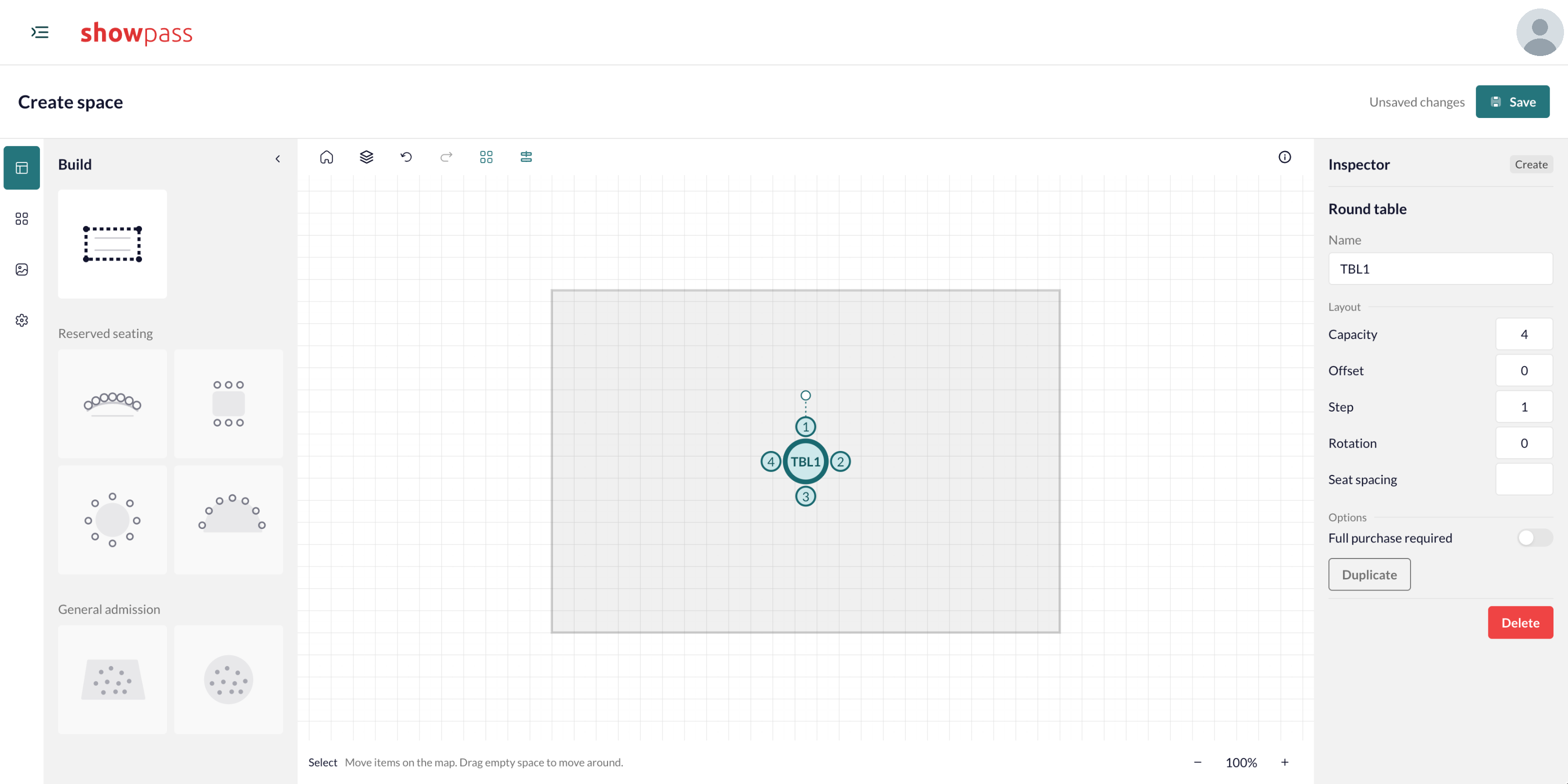 Seating builder round table inspector