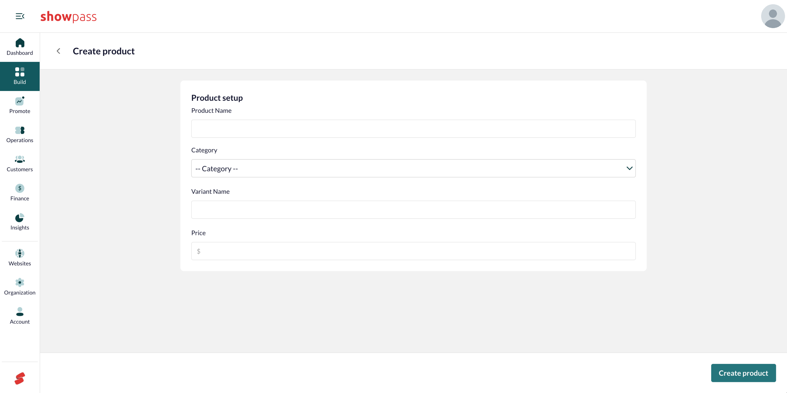 Create product form