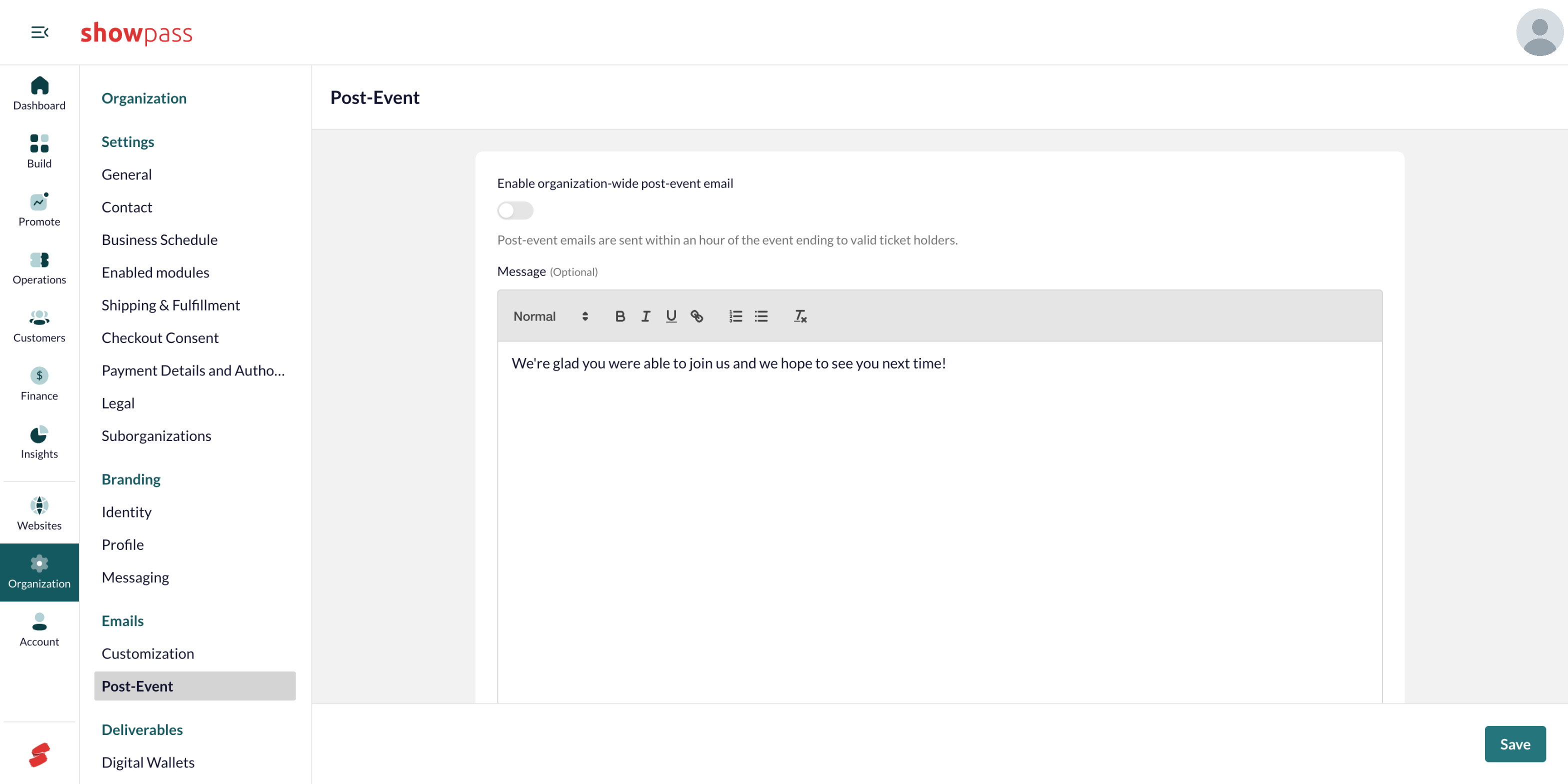 Organization emails Post-Event