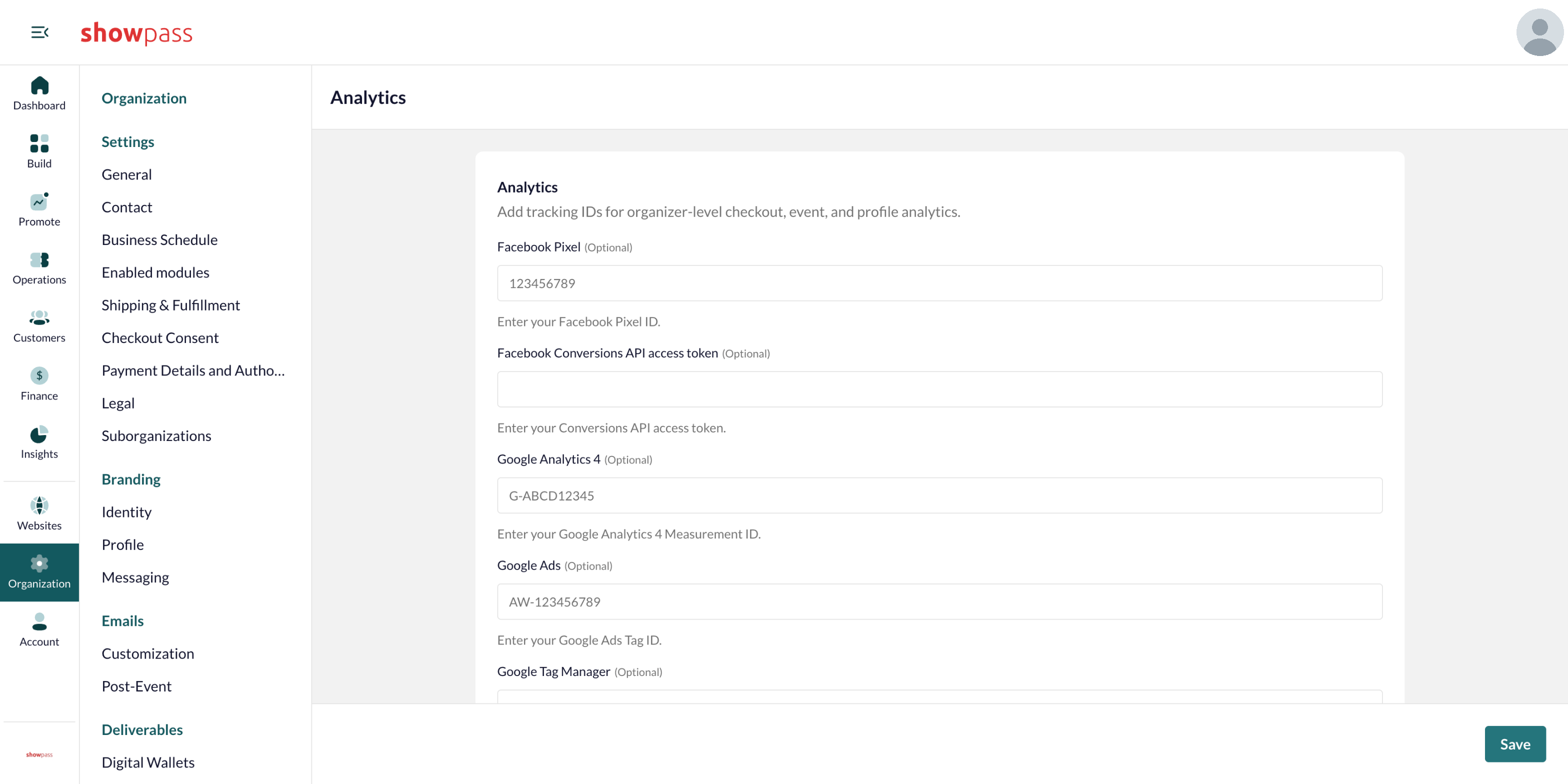 Organization integrations Analytics
