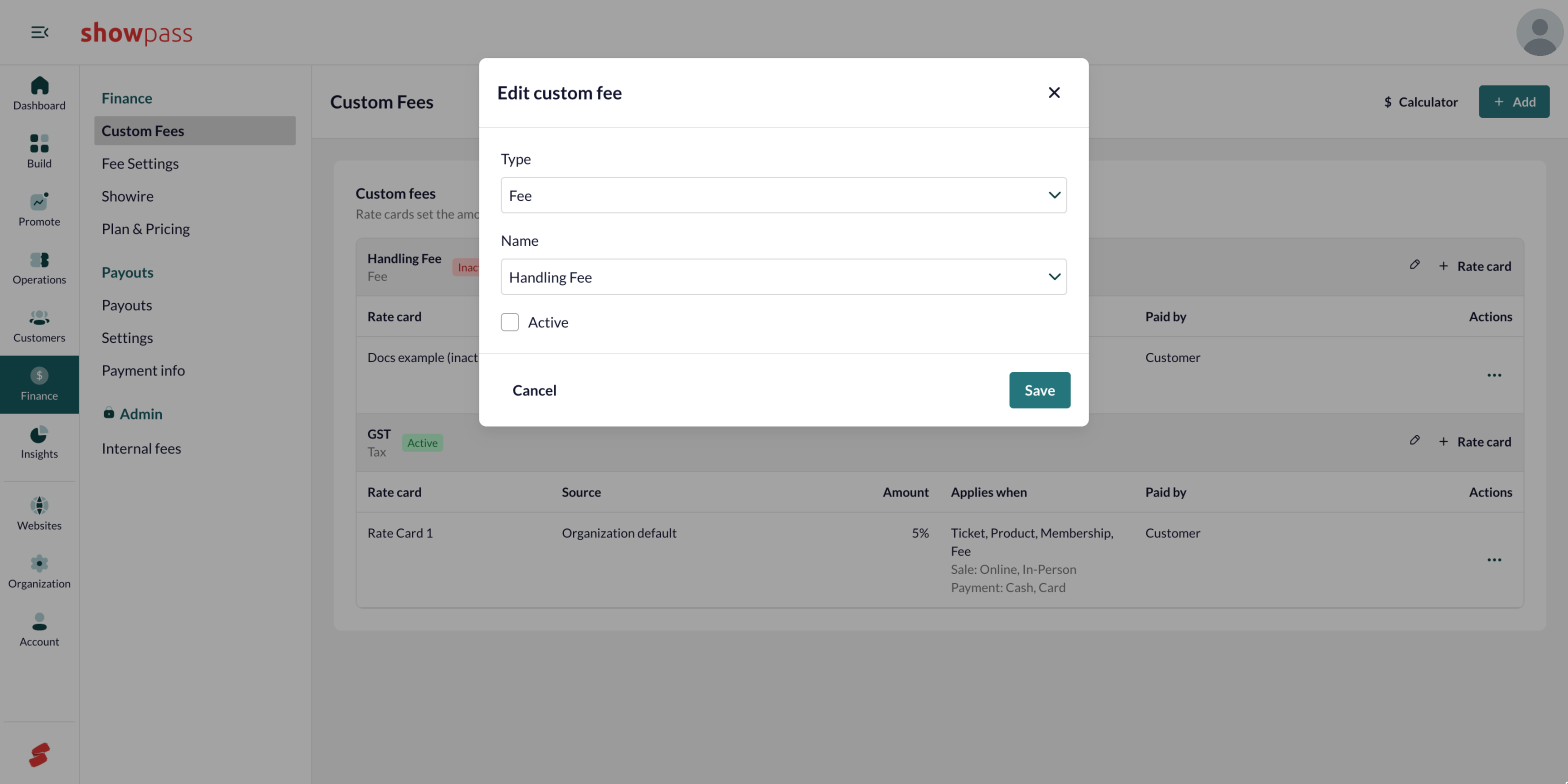 Edit custom fee