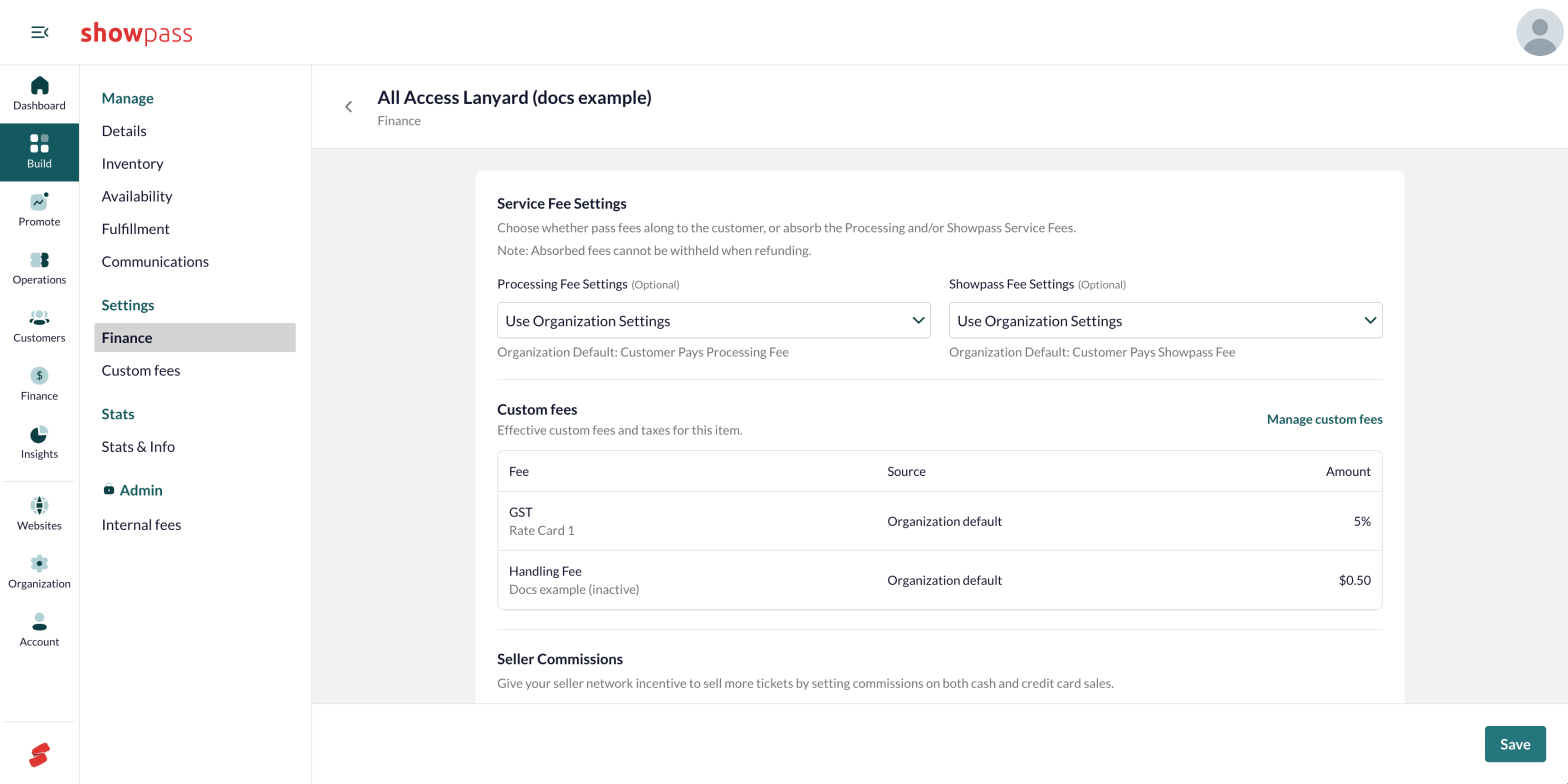 Finance tab