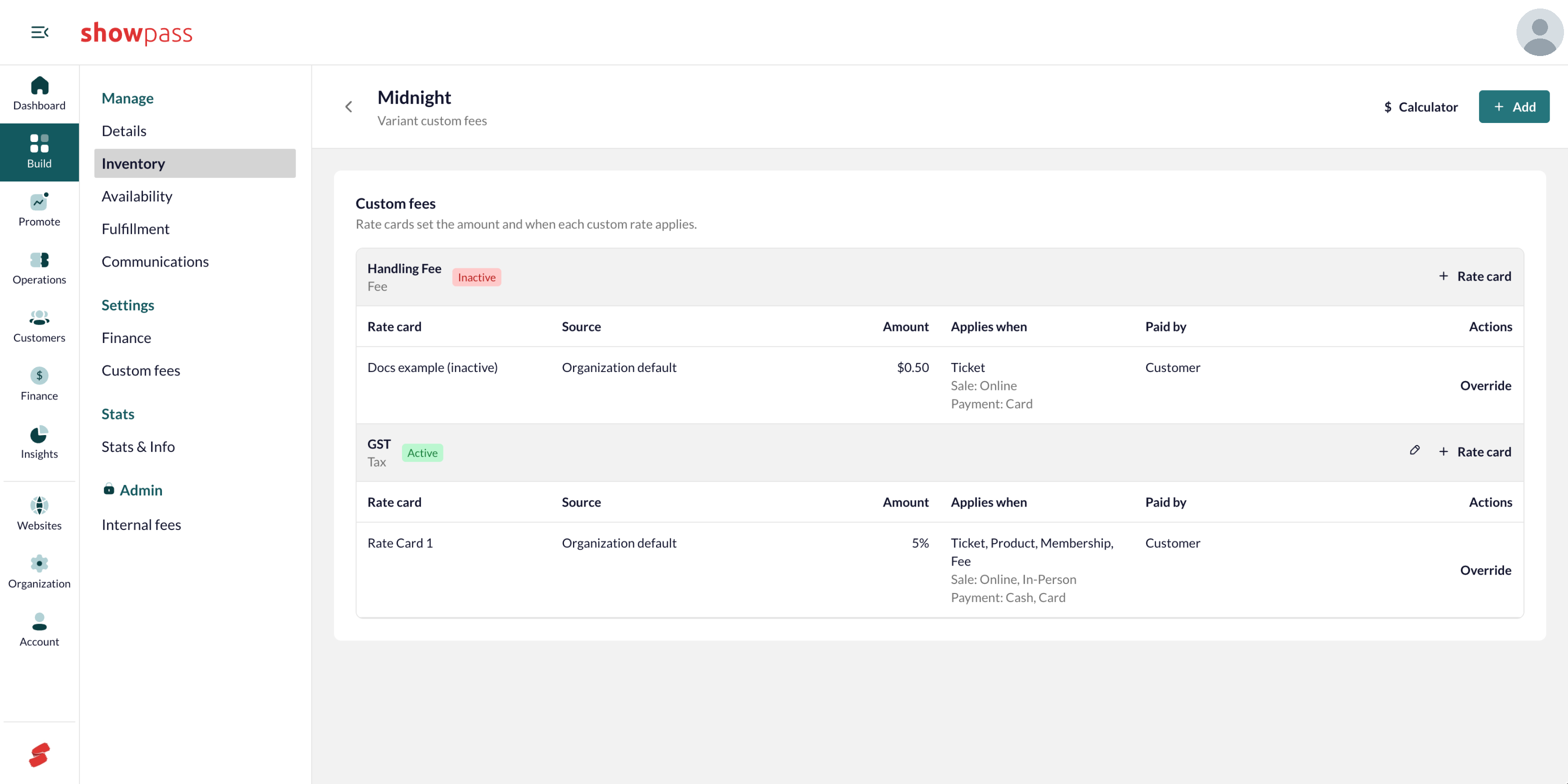 Variant custom fees