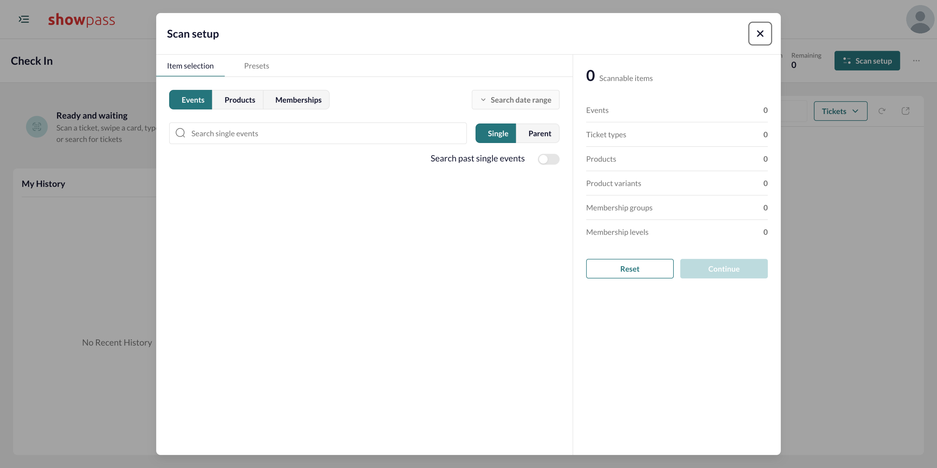 Scan setup