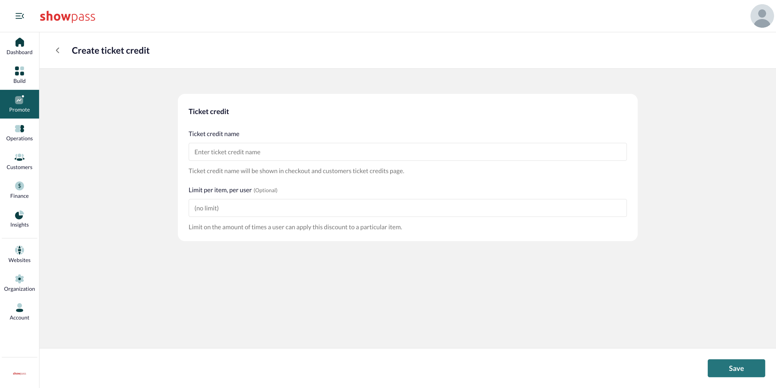 Create ticket credit