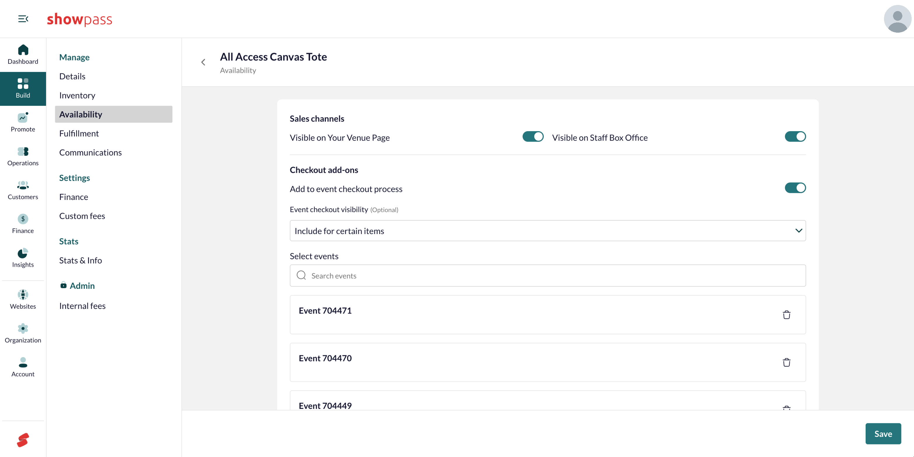Include for certain items with selected events