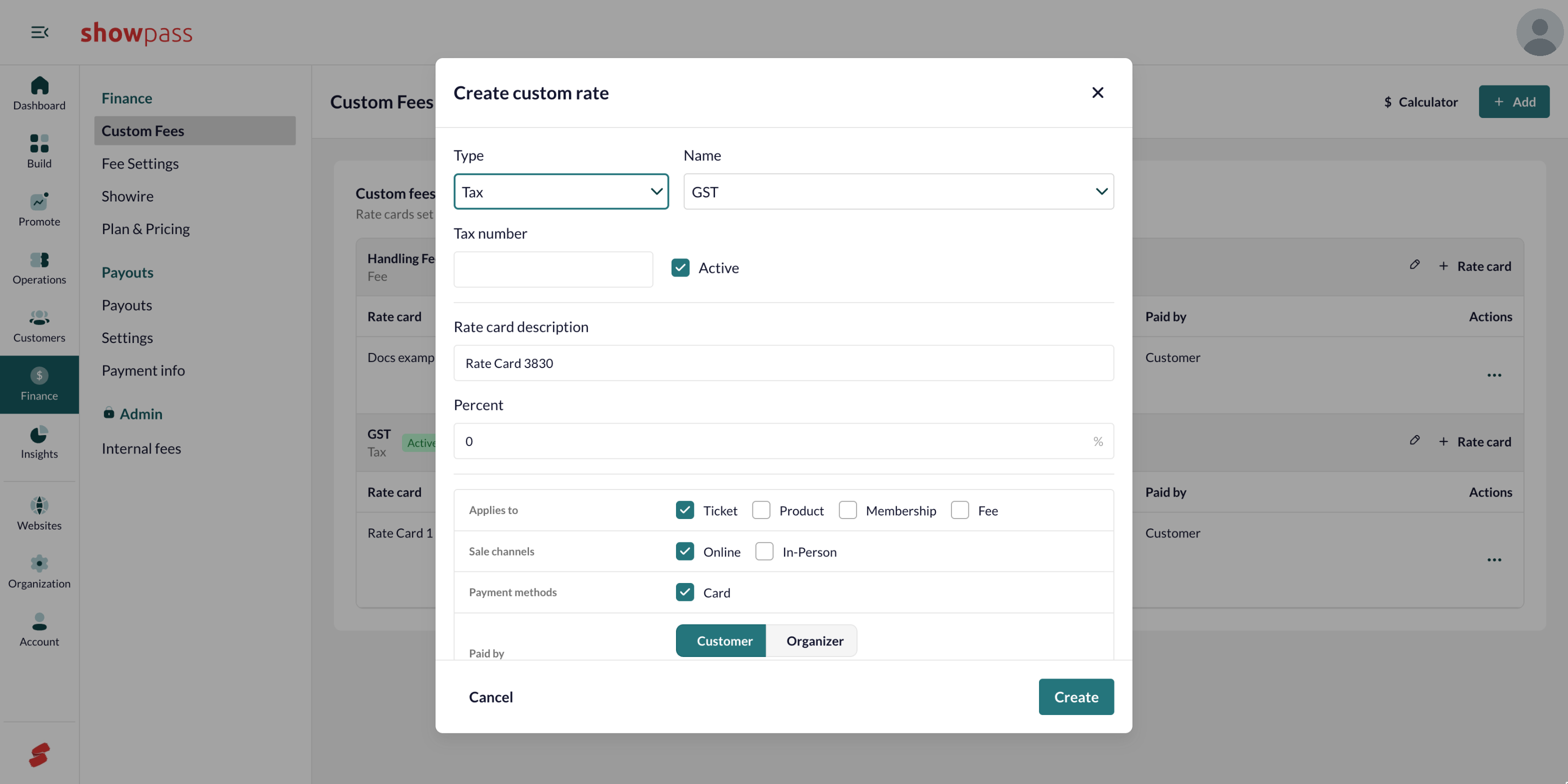 Create custom rate, tax