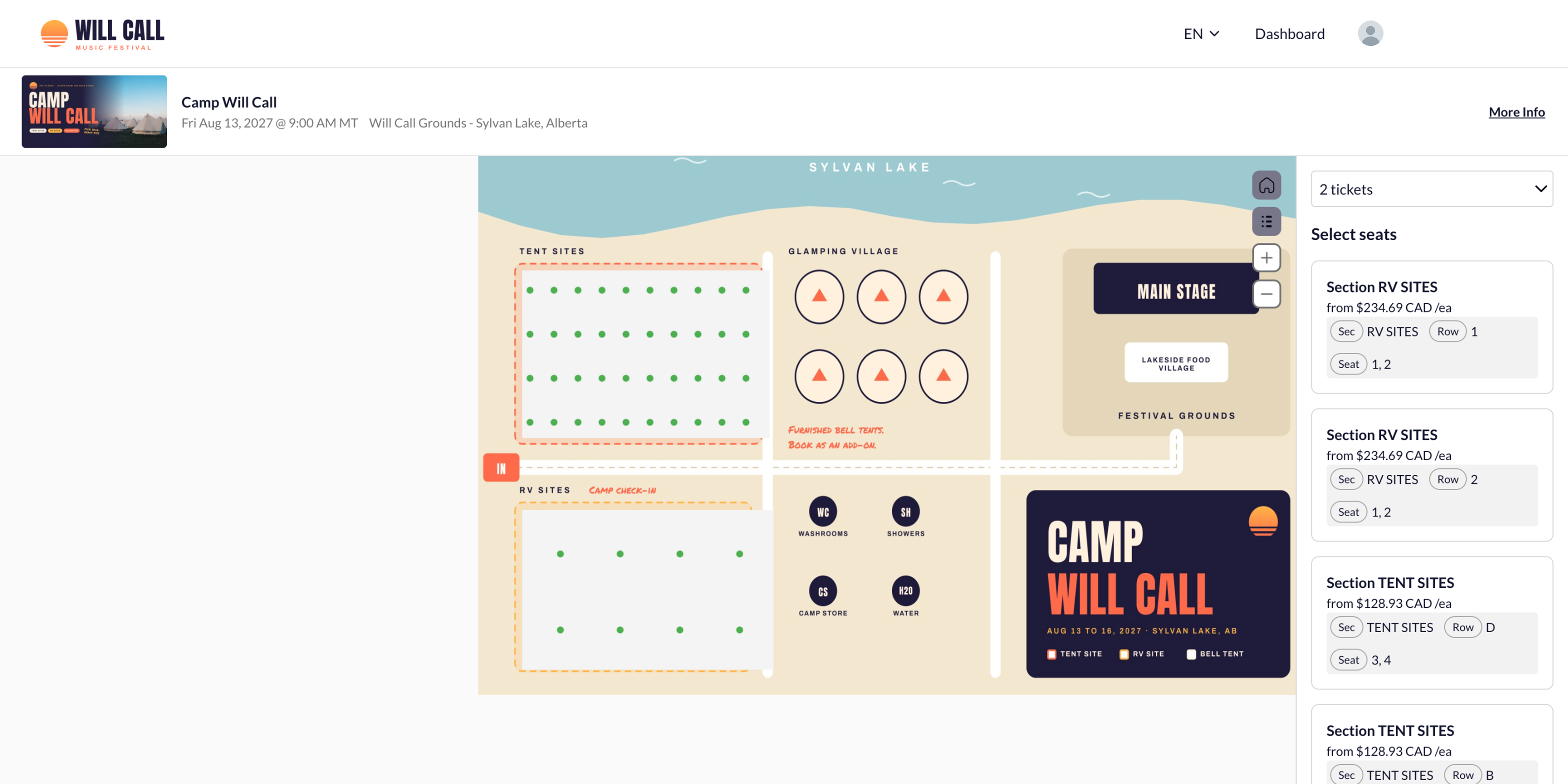 Public seat map Camp Will Call