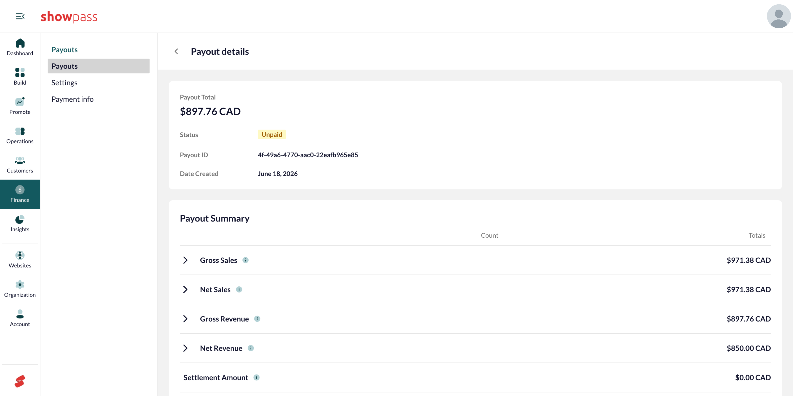 Payout details
