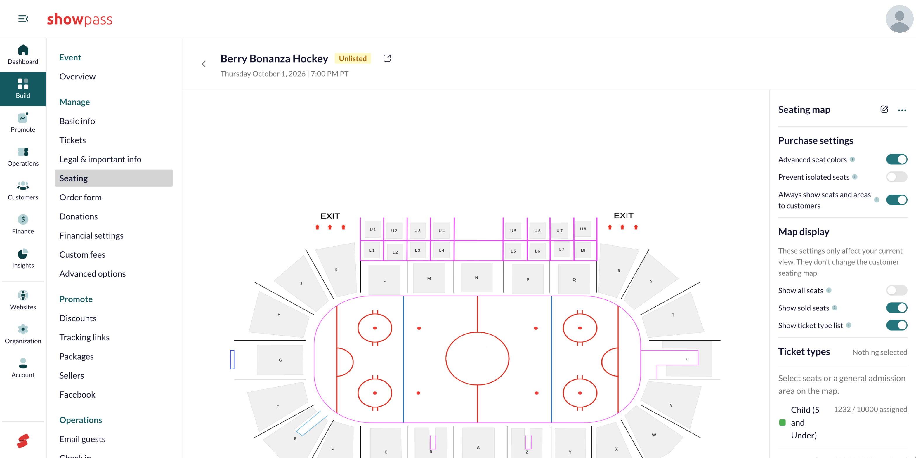 Event seating show ticket type list